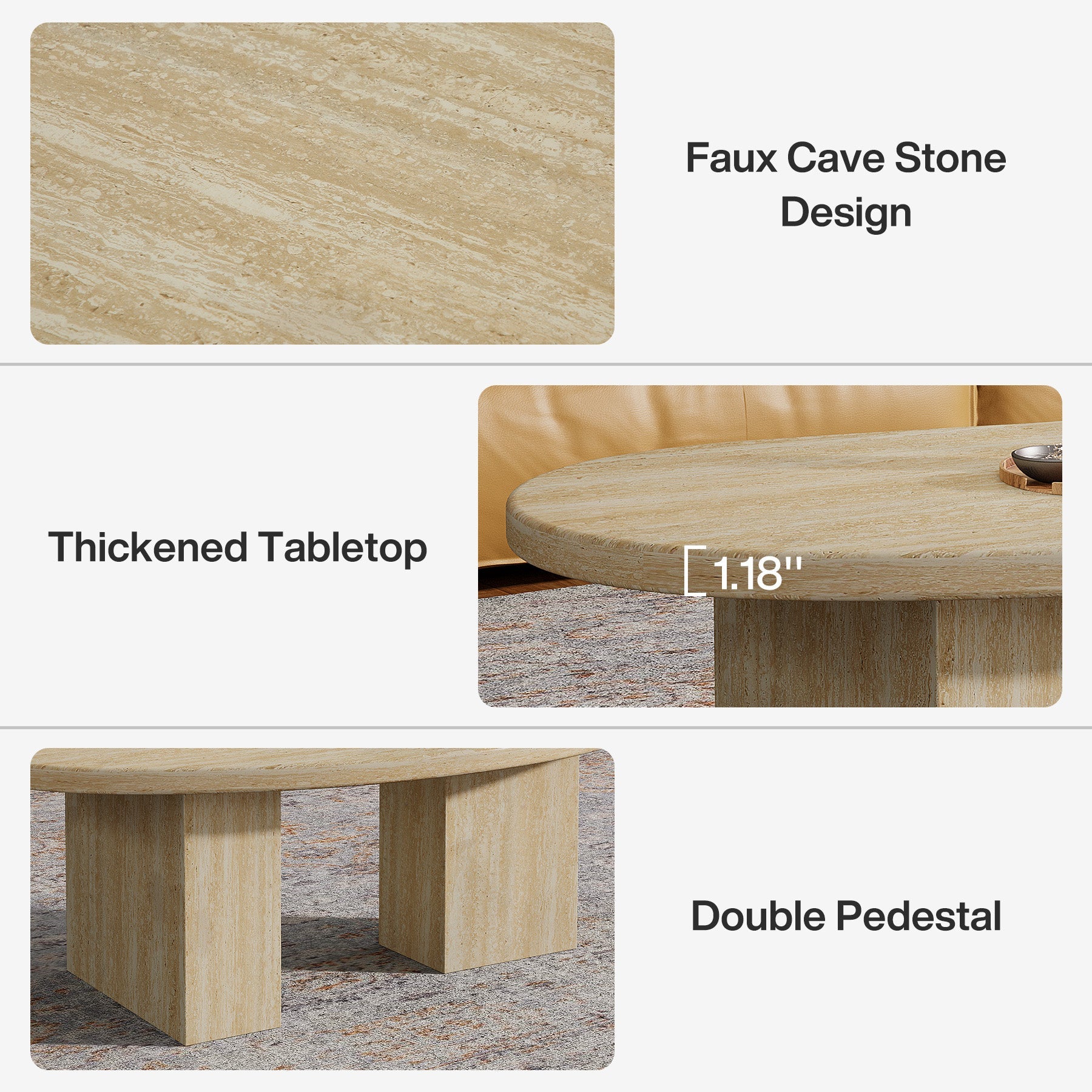 Tribesigns Table basse 115 cm, Table de cocktail ovale avec piédestal asymétrique