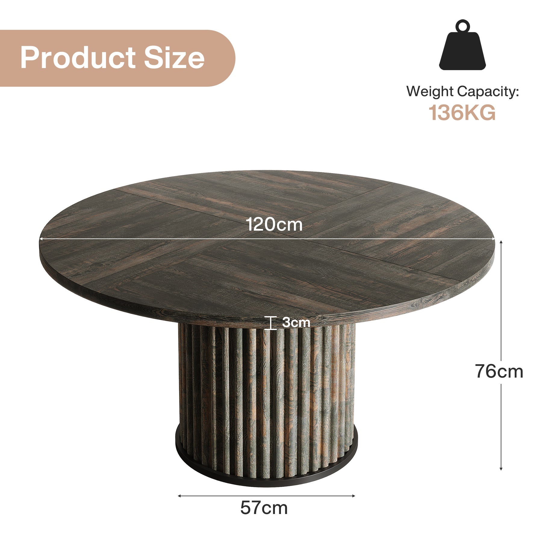 Tribesigns Table de salle à manger ronde noire de 120 cm pour 4 à 6 personnes, Table de cuisine moderne avec piètement en métal