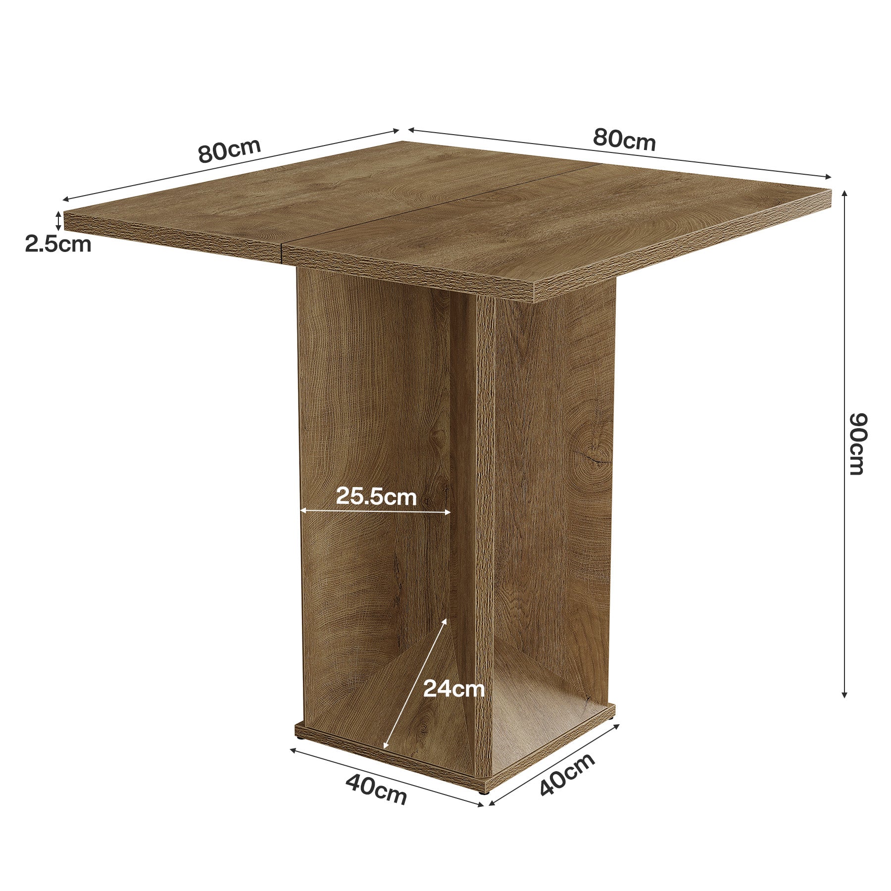 Table de bar carrée de 80 cm hauteur de bar d'angle idéale pour pub et bistro