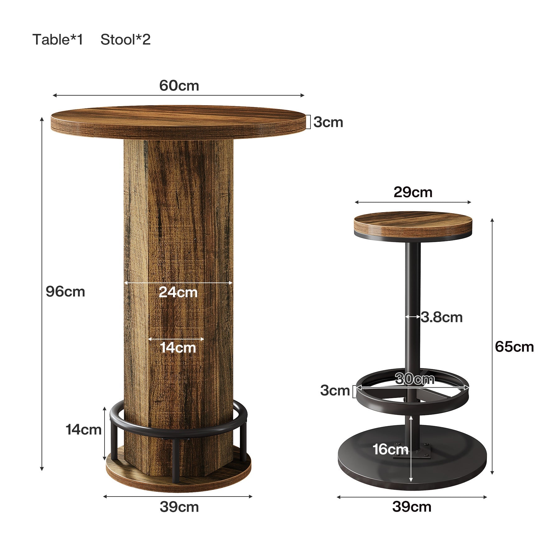 Tribesigns Ensemble table et chaises 3 pièces pour 2 personnes, Petite table de cuisine ronde avec 2 chaises