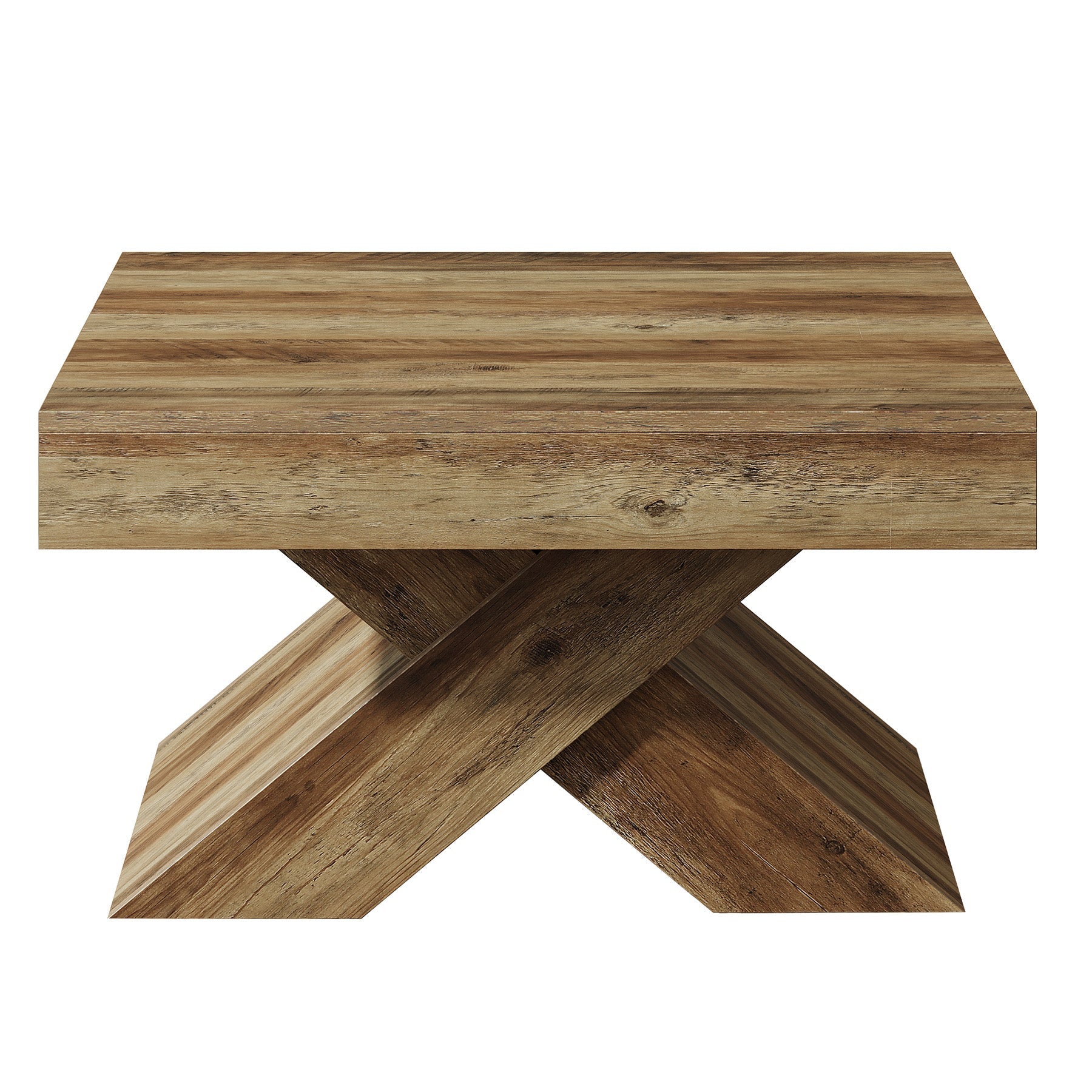 Table basse carrée 80 x 80 cm, Table de ferme en bois avec piètement en X pour salon et petits espaces