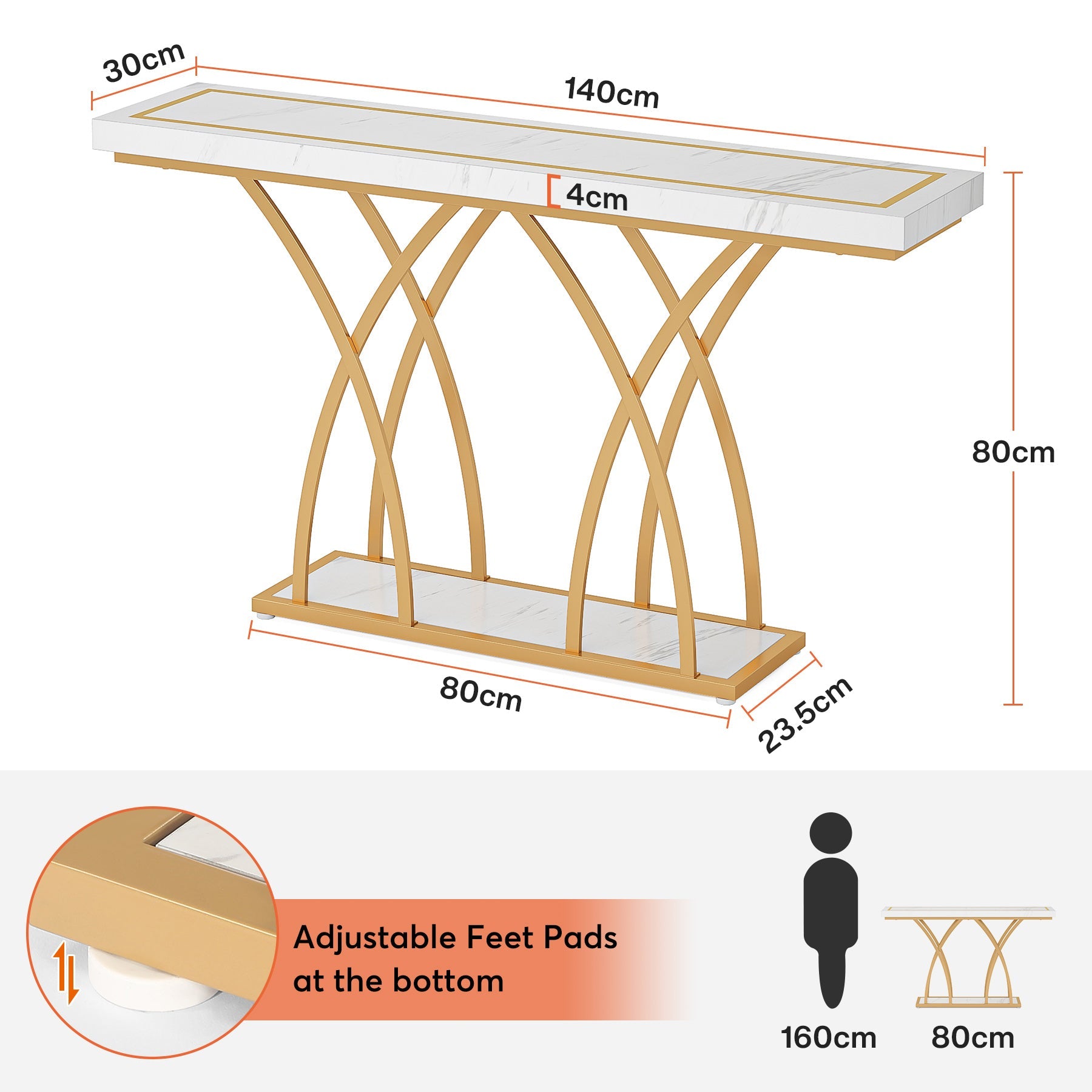 Tribesigns Table console dorée moderne, Console avec pieds géométriques en métal
