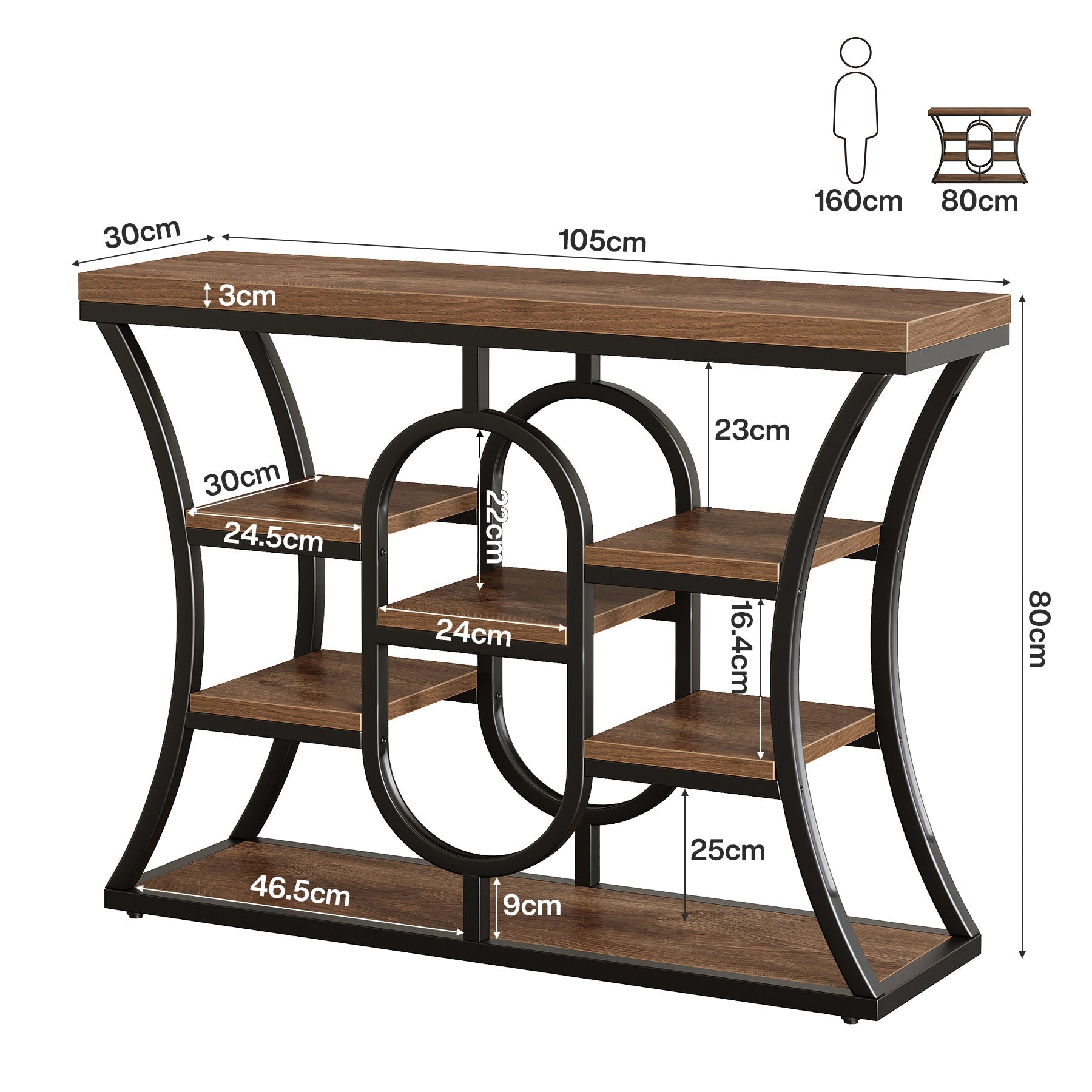 Tribesigns Console étroite de 105 cm, Table d'appoint style industriel à 5 niveaux