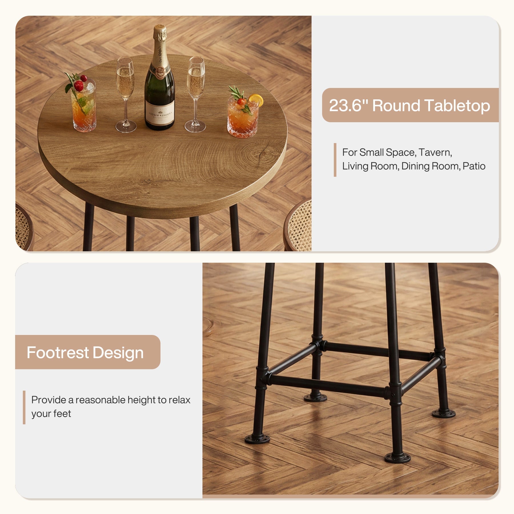 Tribesigns Table de bar ronde de 95 cm avec repose-pieds en métal, Table haute de style industriel pour cuisine et bistro (table seule)