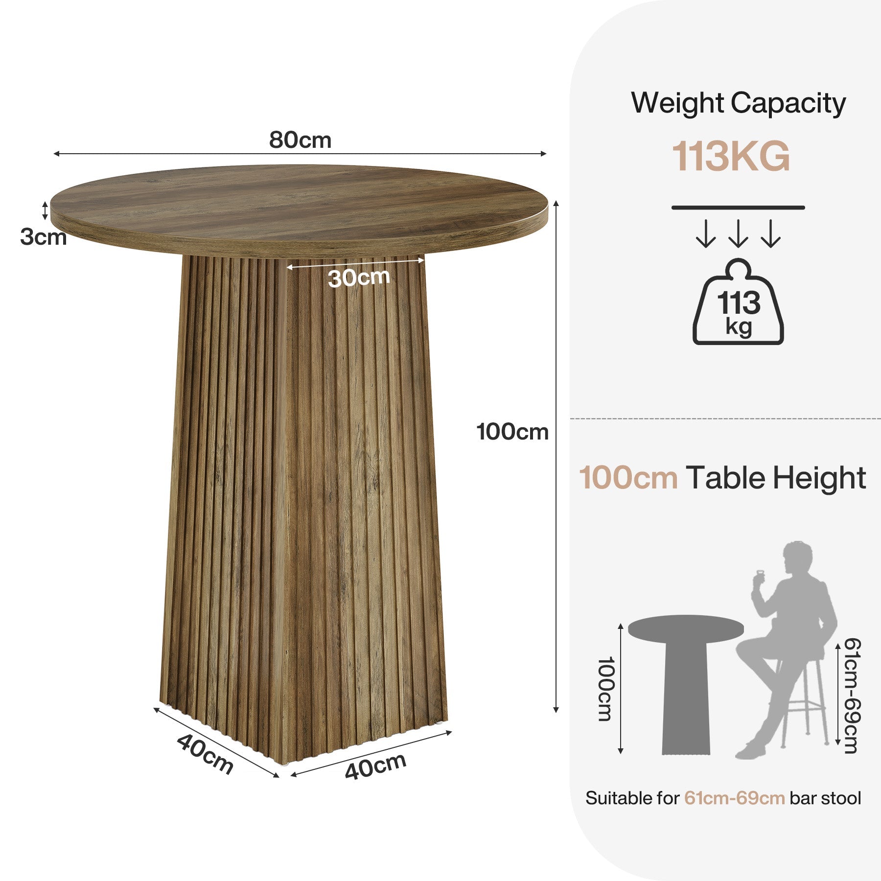 Tribesigns Table de salle à manger ronde de 80 cm, Table à pied central en bois pour 2 personnes