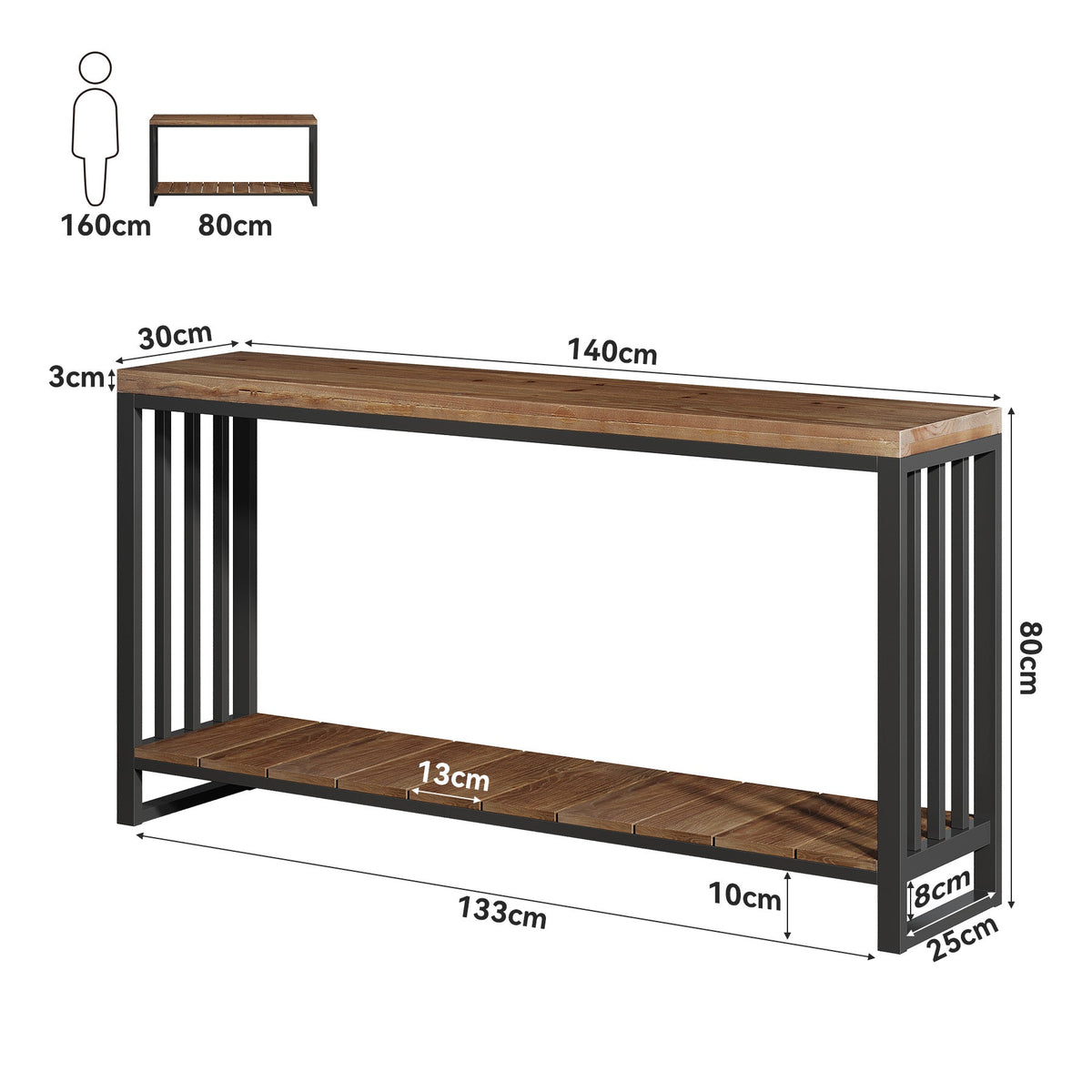 Tribesigns Table console en bois massif (140 cm), Table d'entrée étroite de style champêtre avec étagère