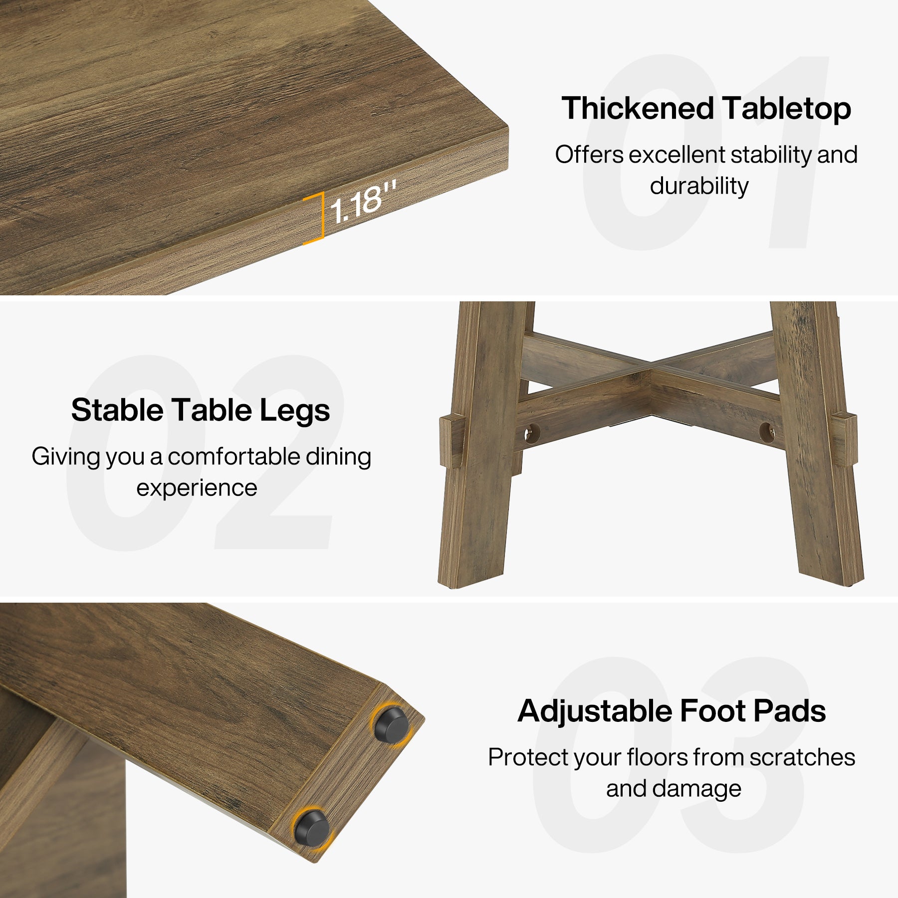 Tribesigns Table de salle à manger rustique de 140 cm pour 4 personnes avec traverse, Table de cuisine en bois pour appartement et salle à manger