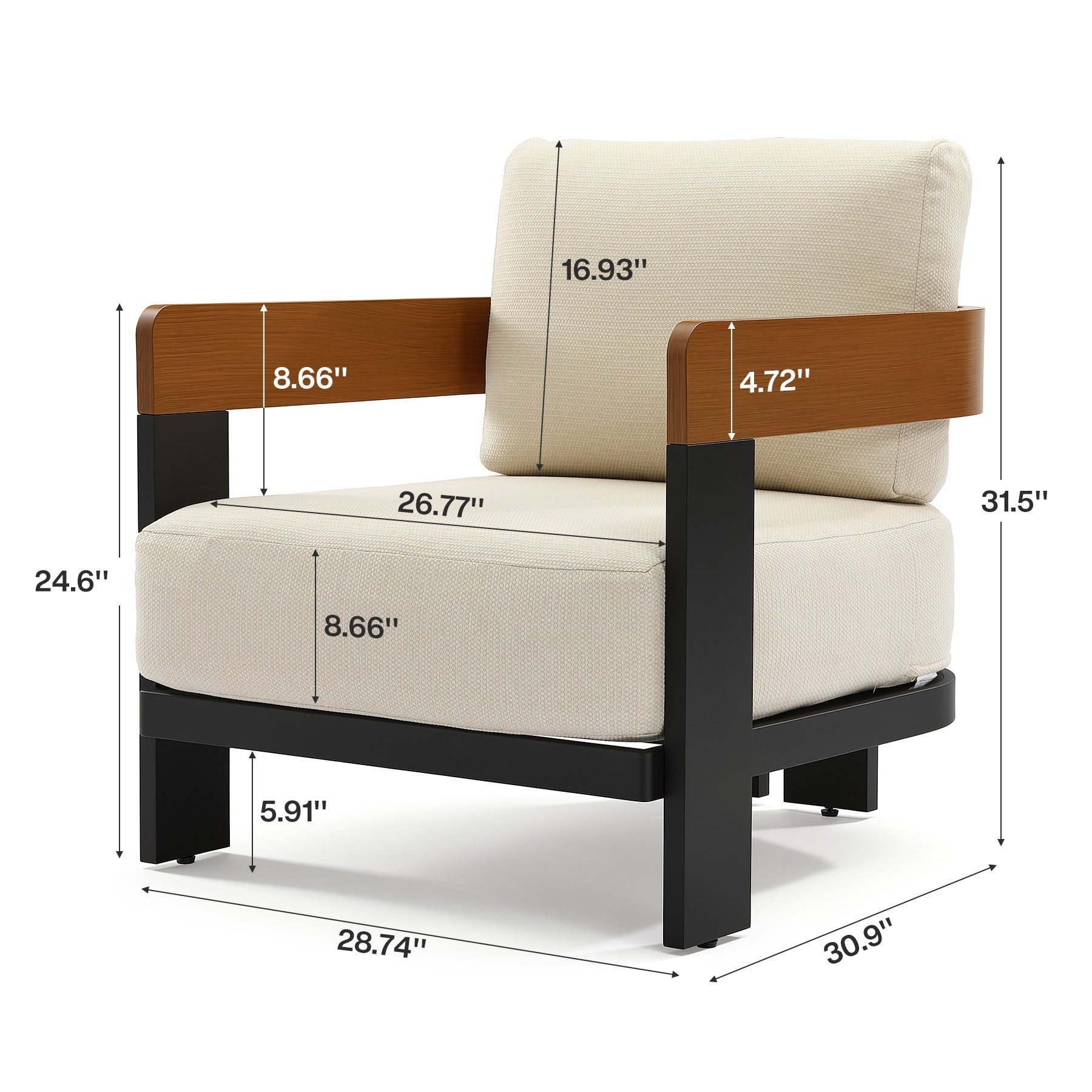Tribesigns Chaise longue d'extérieur, Chaise de patio avec coussins et structure en aluminium