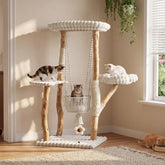 Tribesigns Arbre à chat en bois massif, Poteau à griffer de 130 cm avec hamac, zones de repos et coussins lavables 3