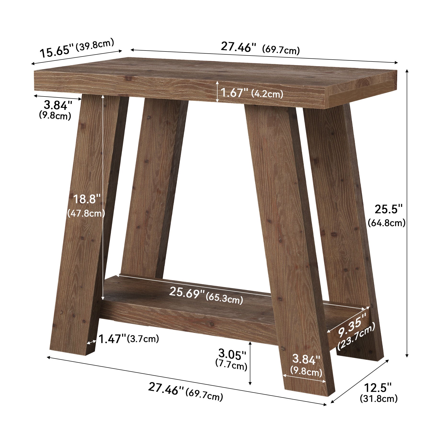 Table d'appoint en bois massif, Petite table de chevet à 2 niveaux Table de chambre moderne avec étagère