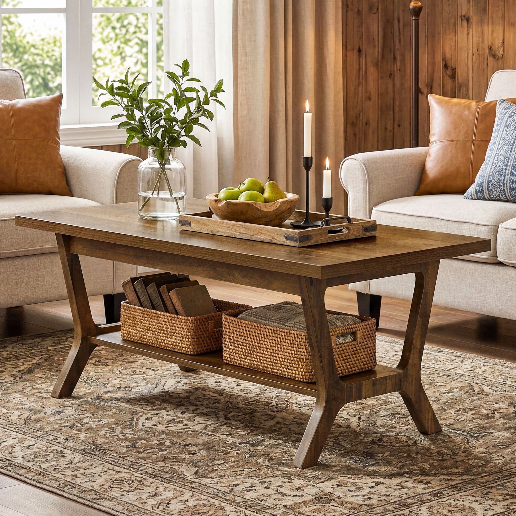 Tribesigns Table basse 120 cm avec étagère, Table de salon rectangulaire avec rangement style champêtre