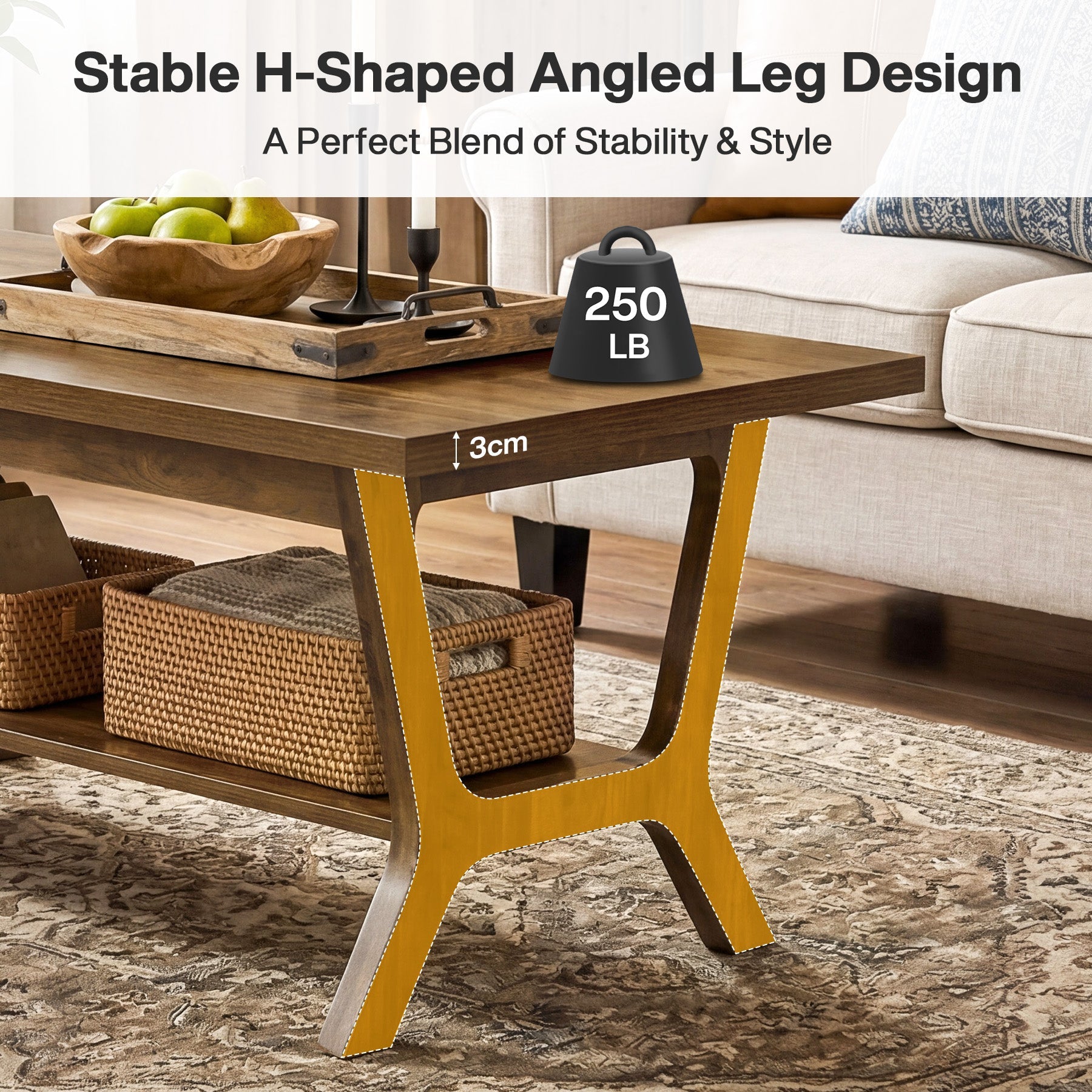 Tribesigns Table basse 120 cm avec étagère, Table de salon rectangulaire avec rangement style champêtre