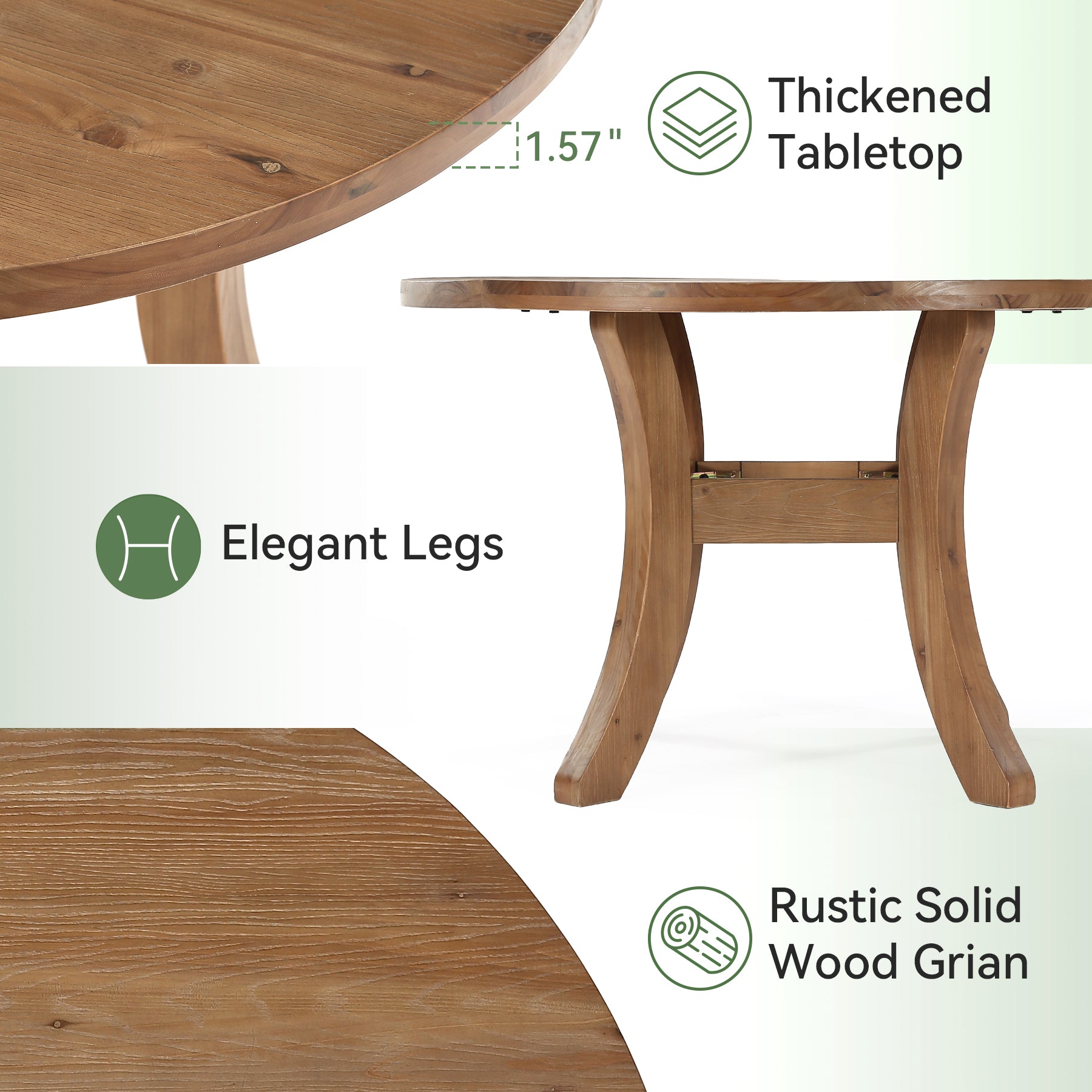 Tribesigns Table à manger ronde en bois massif de 120 cm, Style ferme avec pieds incurvés