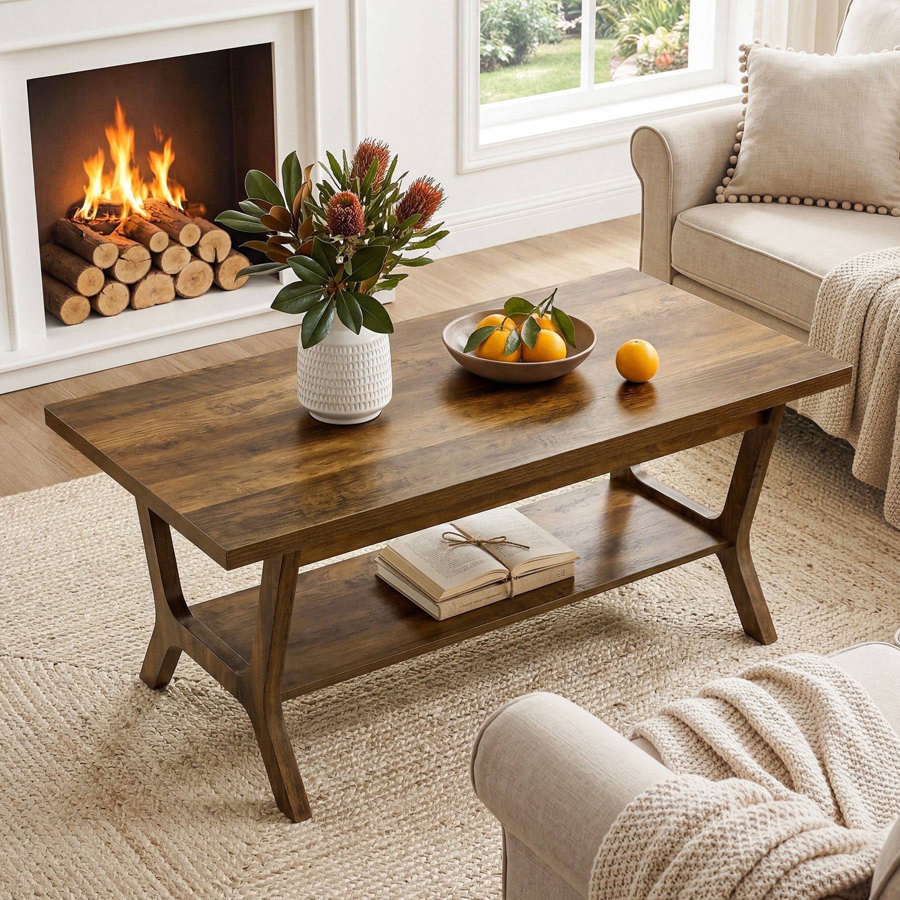 Tribesigns Table basse 120 cm avec étagère, Table de salon rectangulaire avec rangement style champêtre