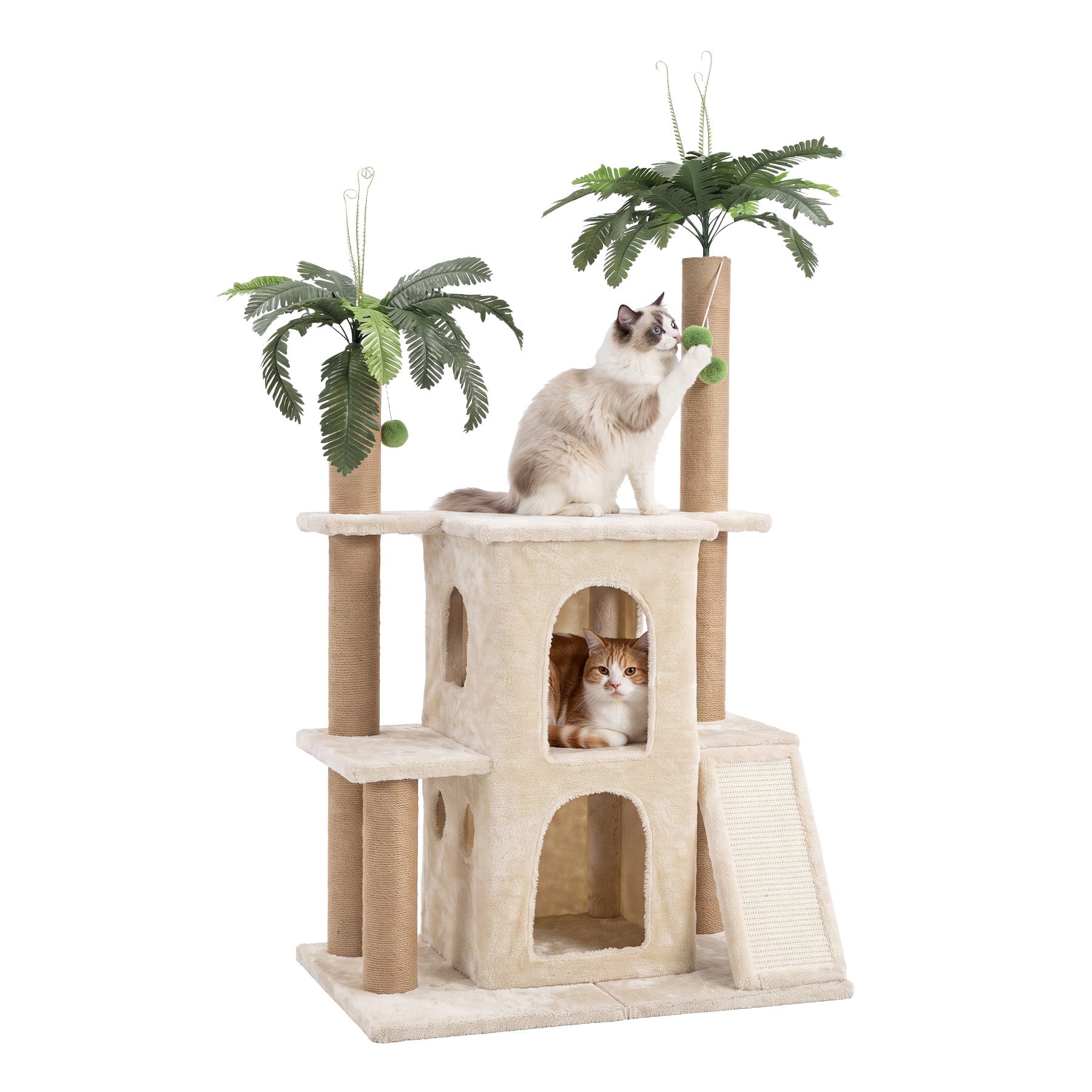 Tribesigns Arbre à chat avec 2 niches en peluche et poteaux en sisal, Grand arbre à chat pour plusieurs chats d'intérieur