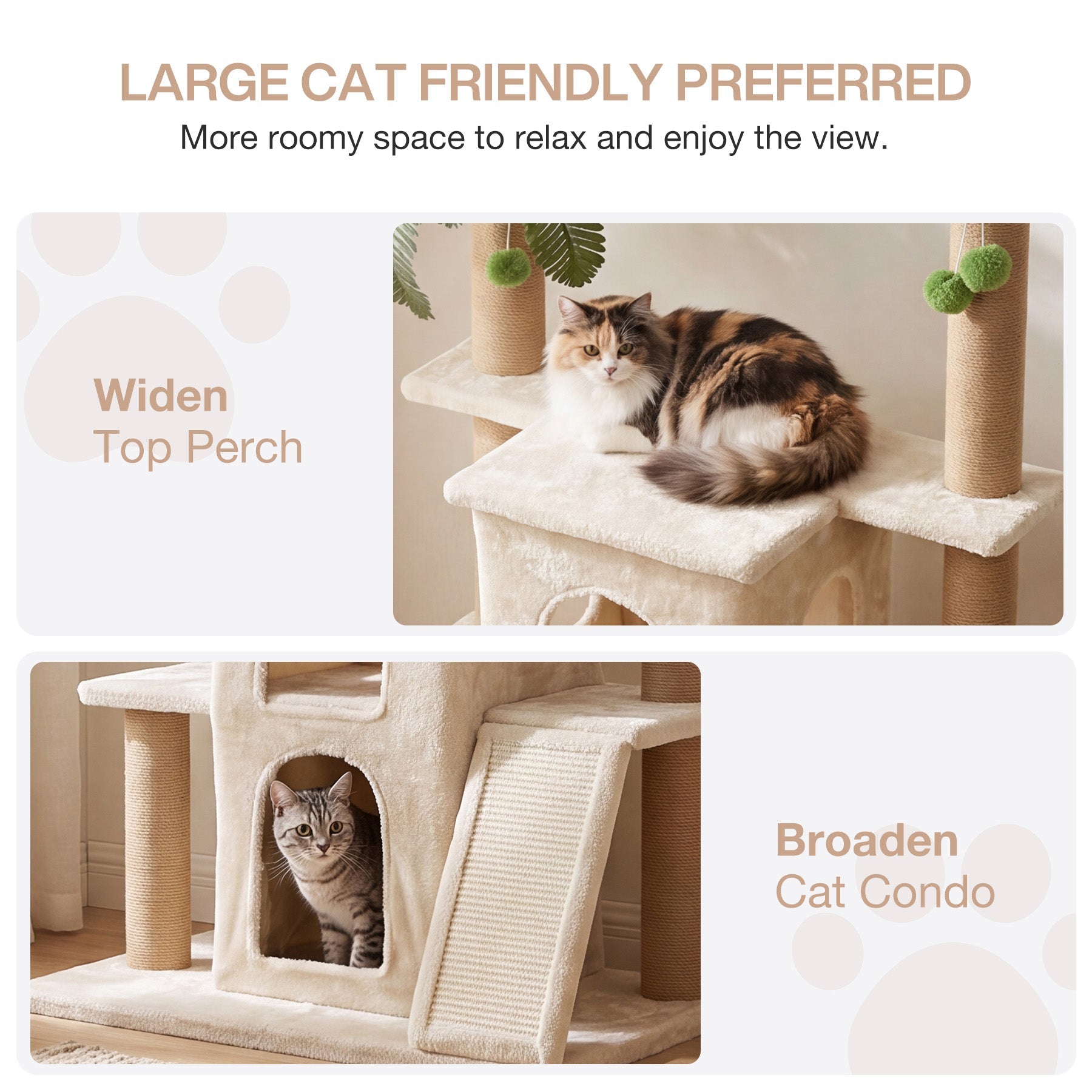 Tribesigns Arbre à chat avec 2 niches en peluche et poteaux en sisal, Grand arbre à chat pour plusieurs chats d'intérieur