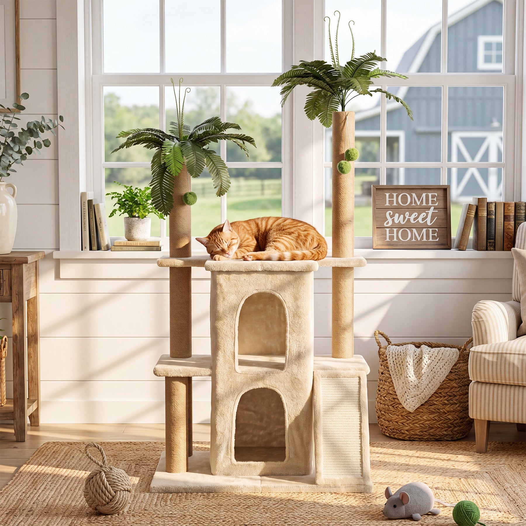 Tribesigns Arbre à chat avec 2 niches en peluche et poteaux en sisal, Grand arbre à chat pour plusieurs chats d'intérieur