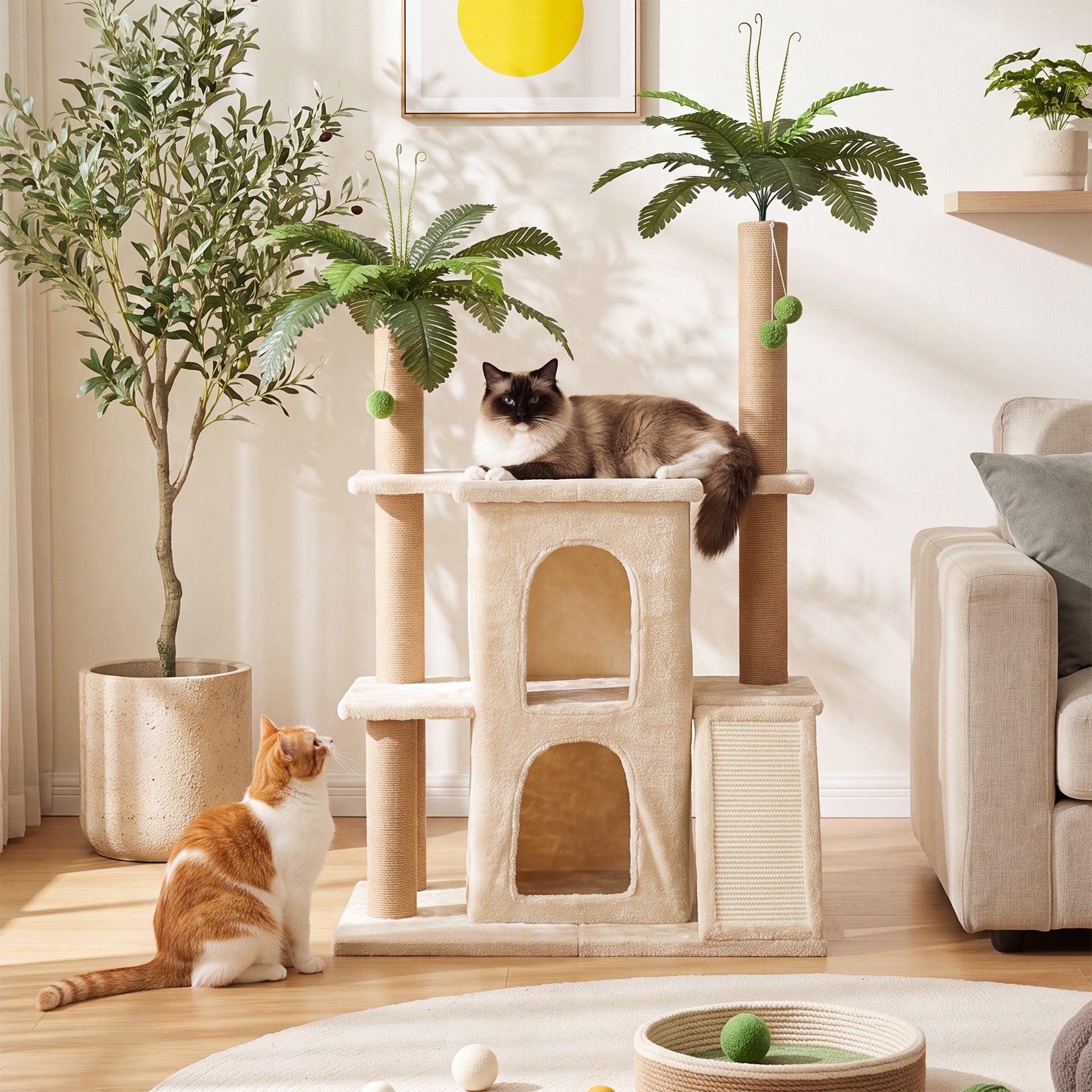Tribesigns Arbre à chat avec 2 niches en peluche et poteaux en sisal, Grand arbre à chat pour plusieurs chats d'intérieur