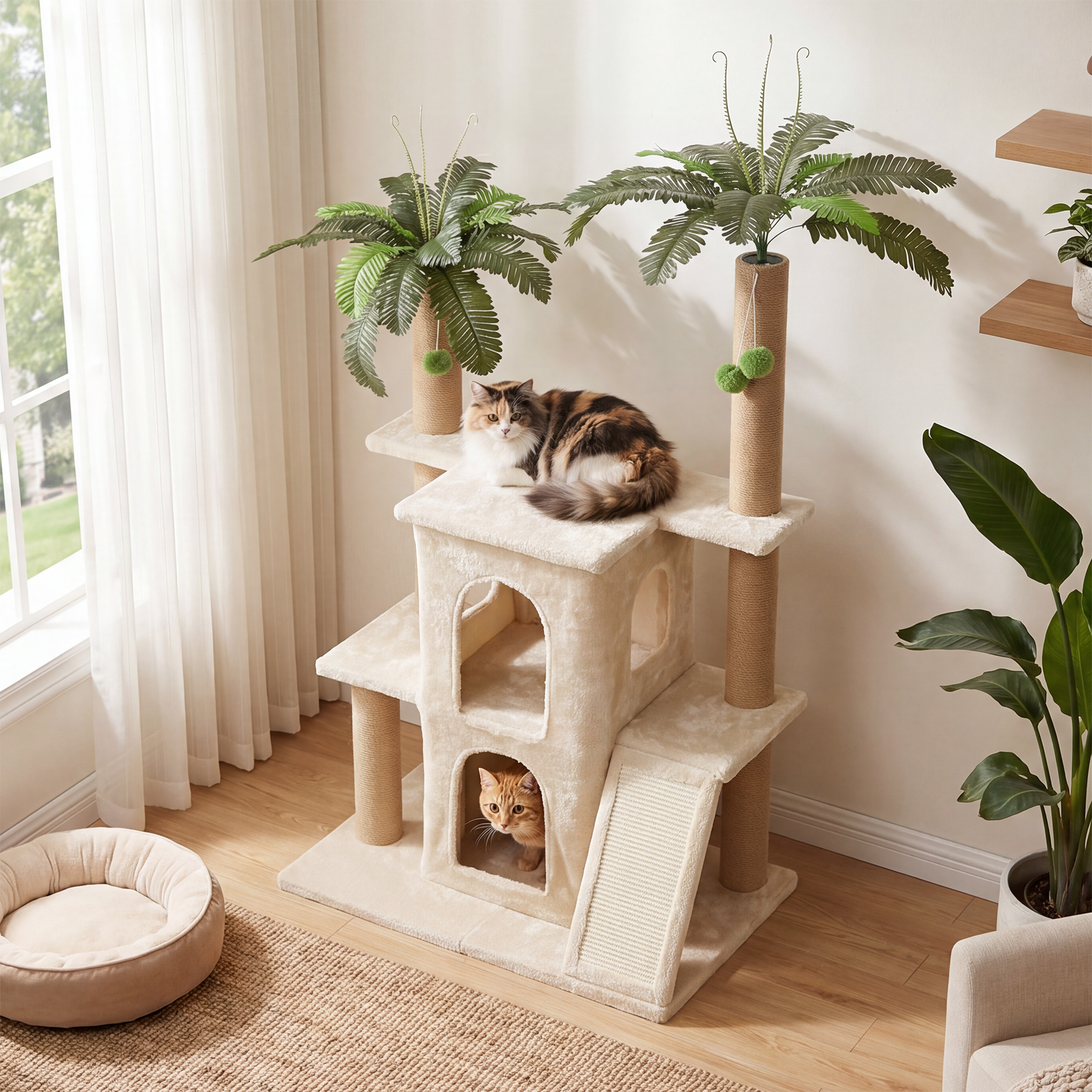 Tribesigns Arbre à chat avec 2 niches en peluche et poteaux en sisal, Grand arbre à chat pour plusieurs chats d'intérieur