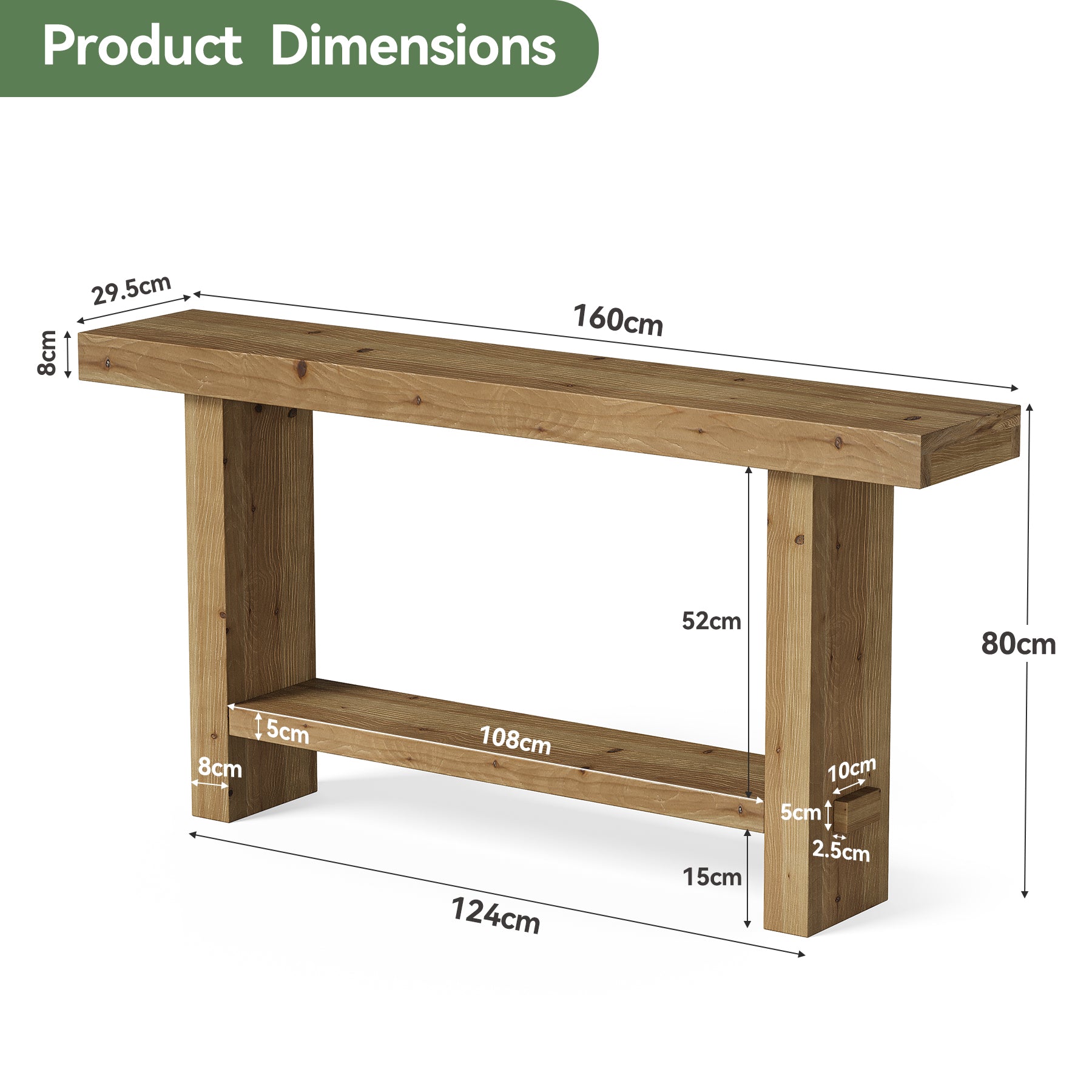 Tribesigns Table console extra longue avec plateau élargi et double base stable pour salon