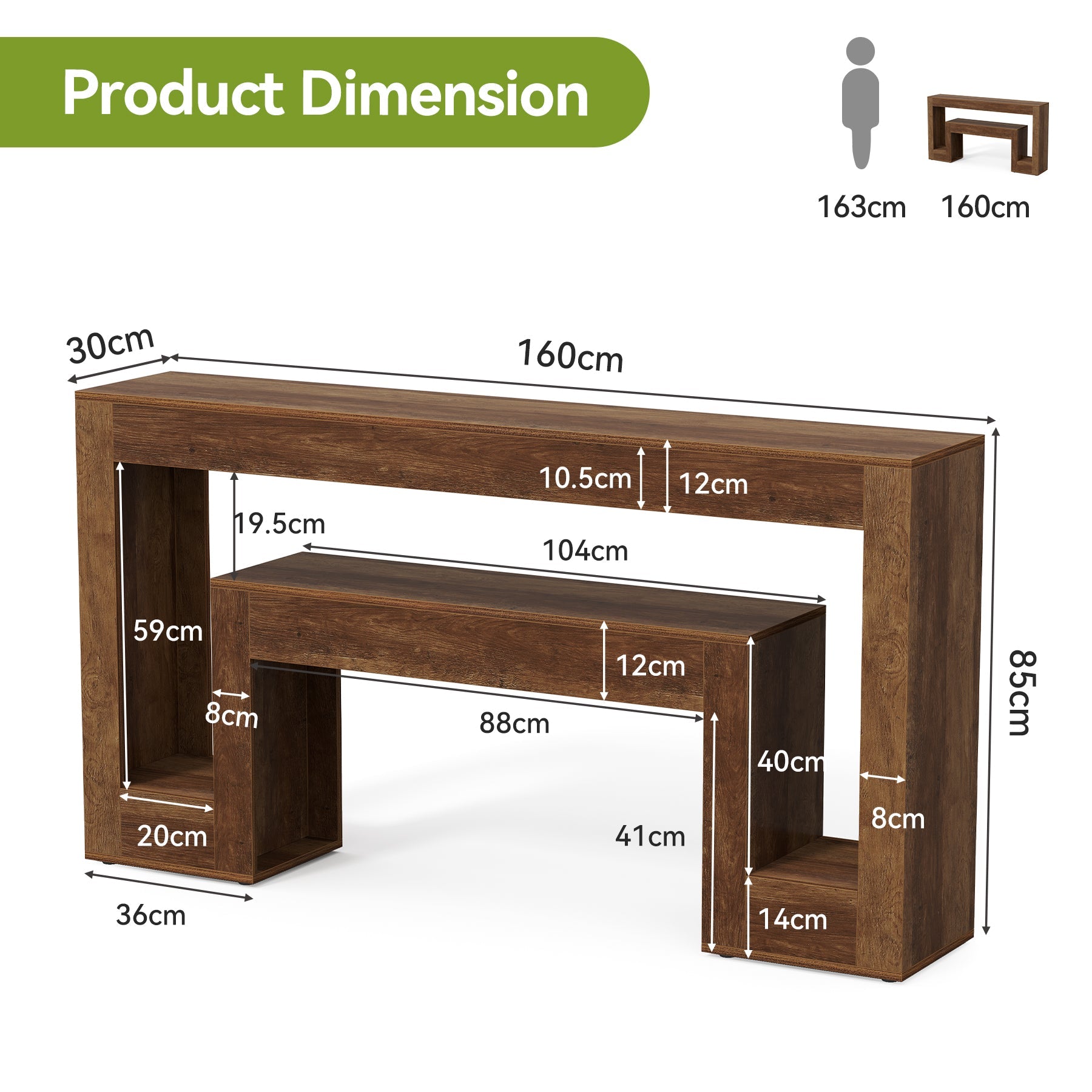 Tribesigns Console étroite de 160 cm, Table d'appoint rustique à 2 niveaux