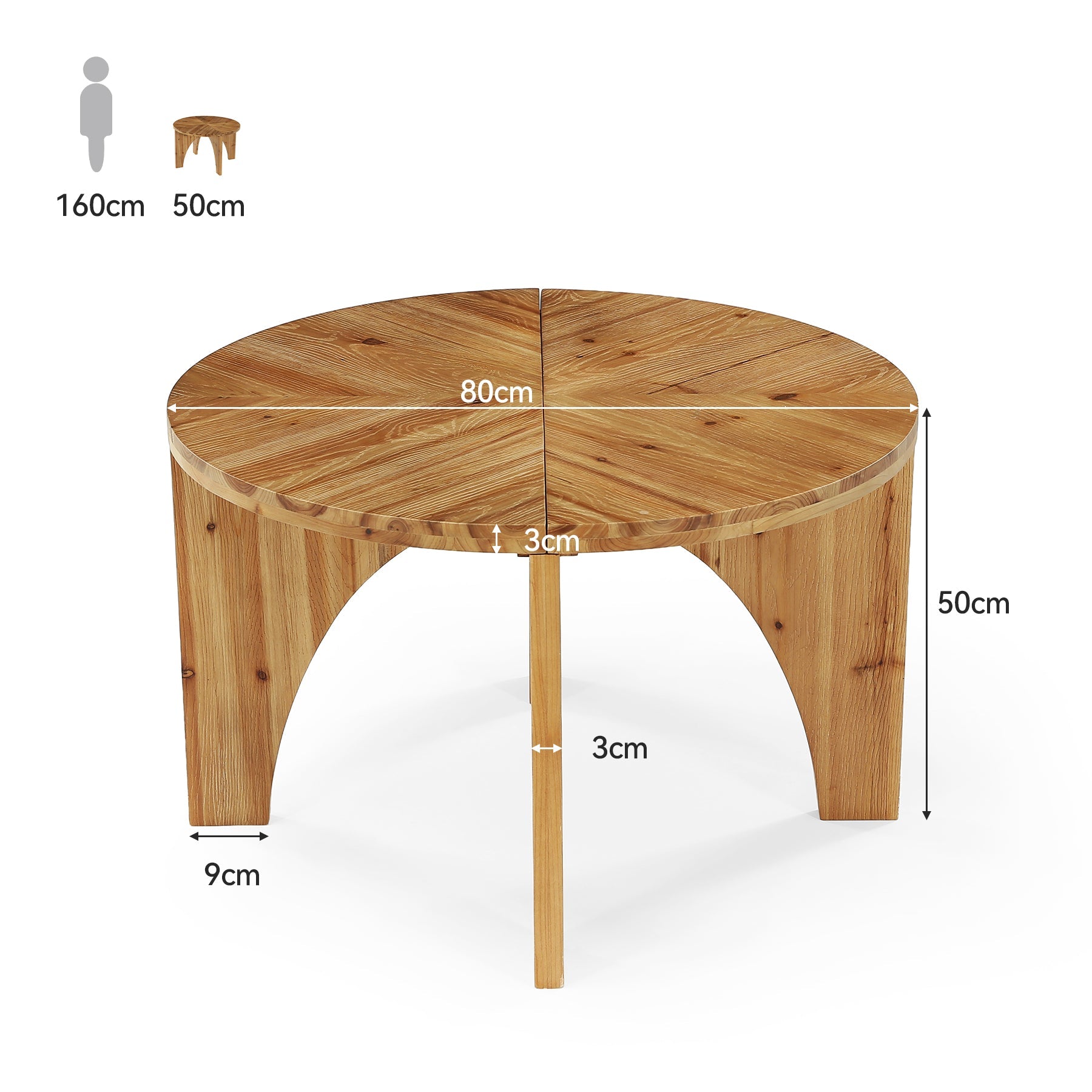 Tribesigns Table basse ronde en bois massif 80 cm, Style campagnard avec pieds incurvés