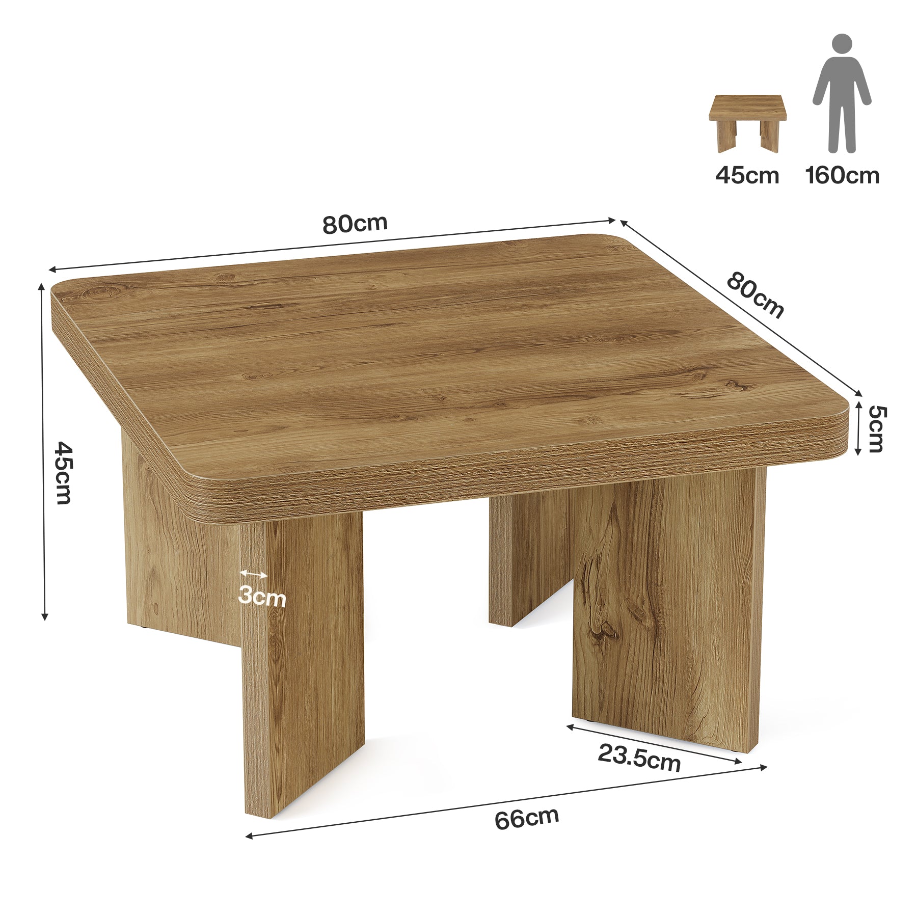 Tribesigns Table basse en bois de 80 cm, Petite table d'appoint de style champêtre avec plateau épais et pieds robustes