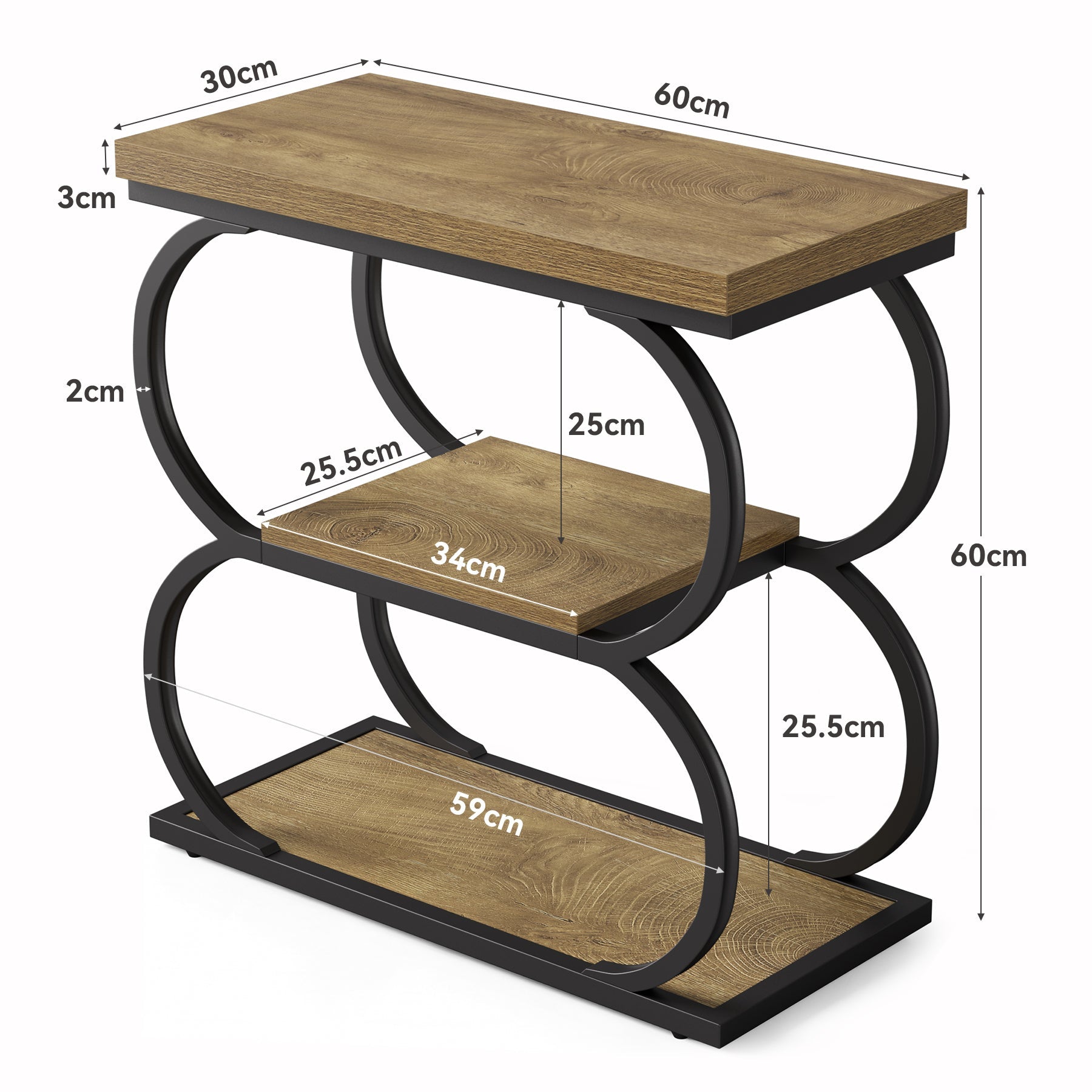 Tribesigns Table d'appoint étroite à 3 niveaux de style industriel, Table de chevet pour petits espaces