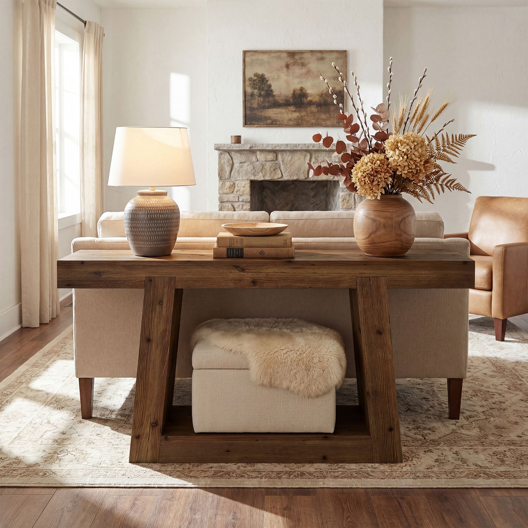 Tribesigns Console étroite en bois massif, Table d'entrée de 140 cm avec 2 étagères