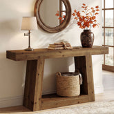 Tribesigns Console étroite en bois massif, Table d'entrée de 140 cm avec 2 étagères 3