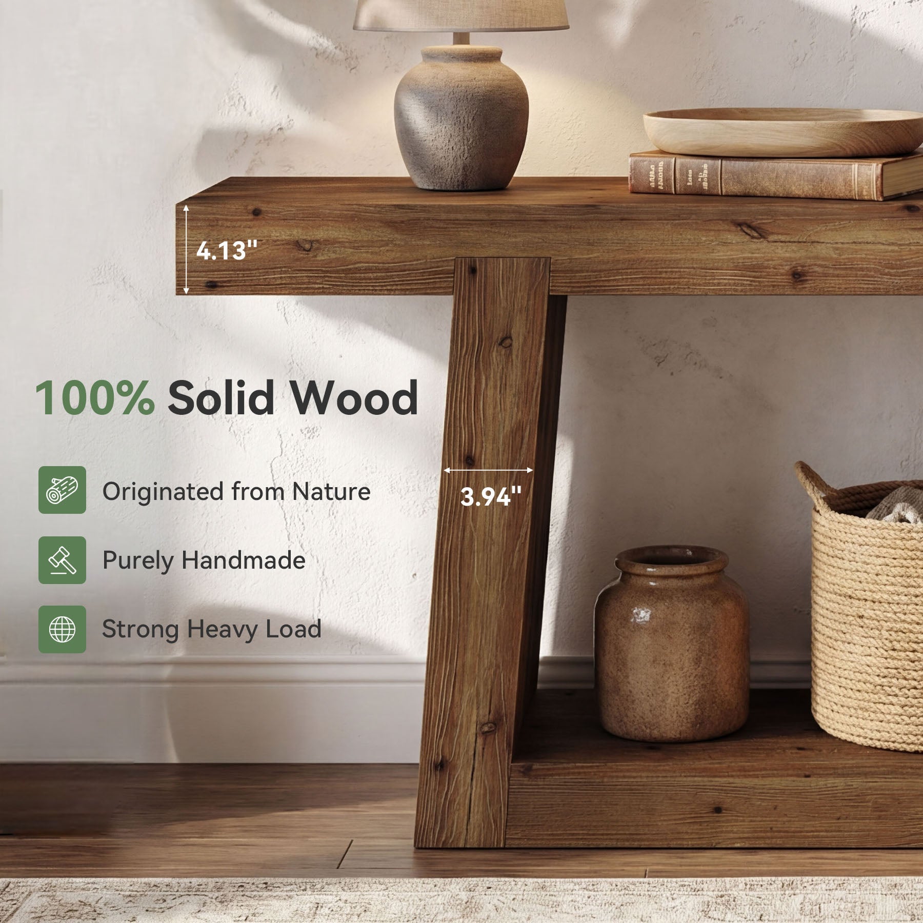 Tribesigns Console étroite en bois massif, Table d'entrée de 140 cm avec 2 étagères
