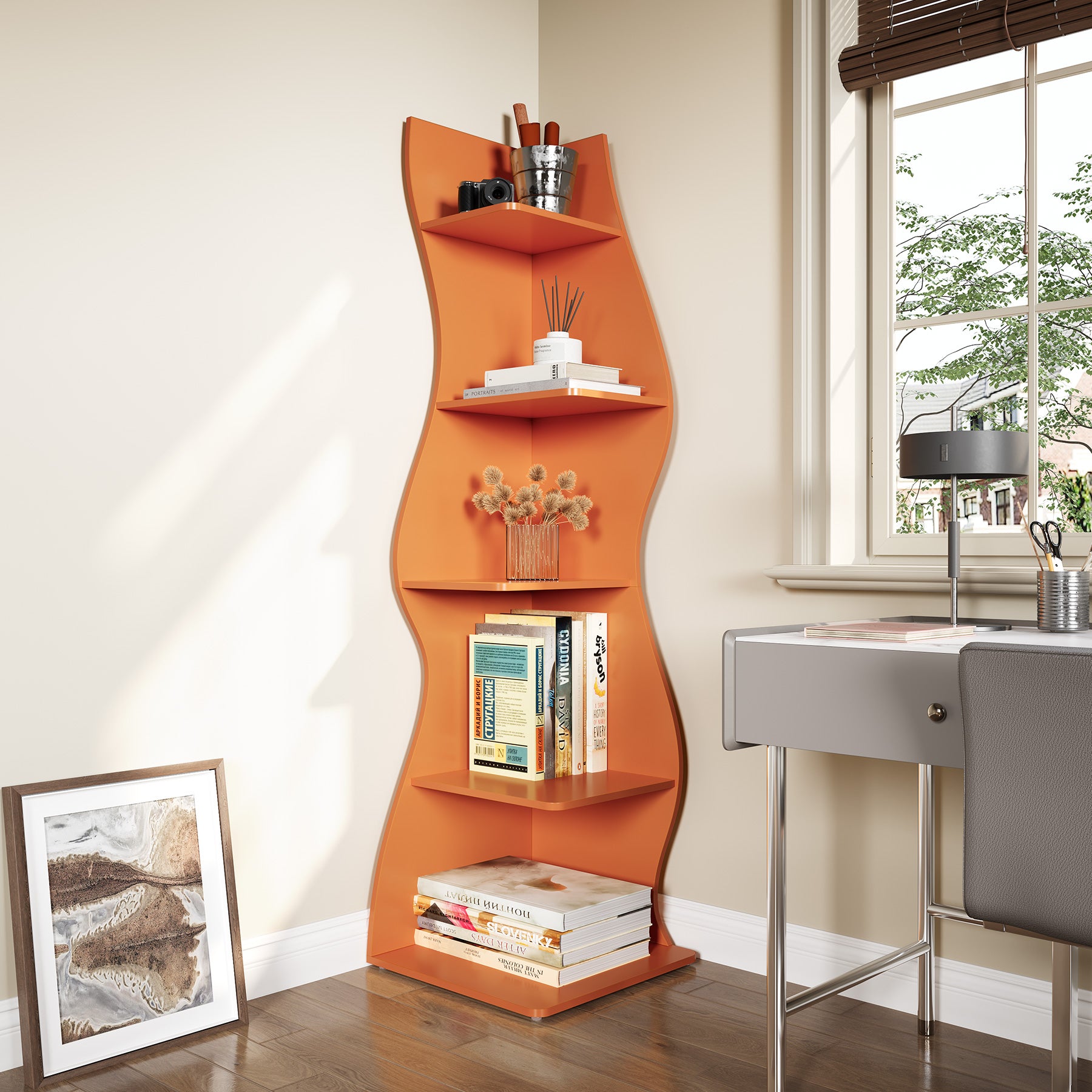 Tribesigns Étagère murale à 5 niveaux, Petite bibliothèque d'angle élégante