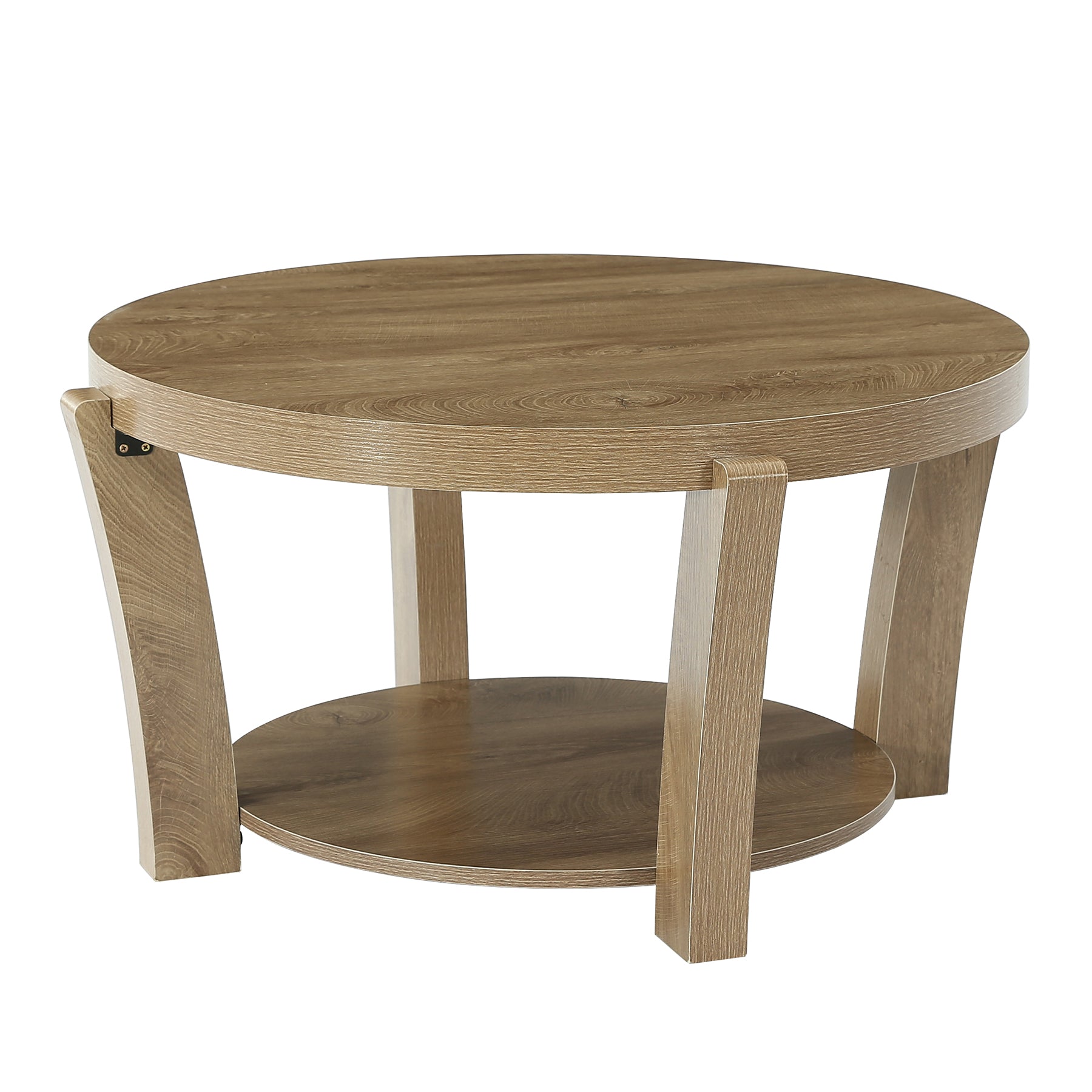Tribesigns Table basse ronde de 80 cm avec rangement à deux niveaux, Table basse en bois pour salon