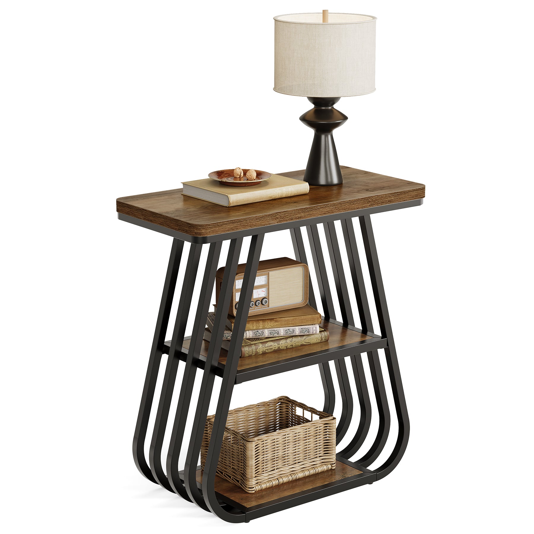 Tribesigns Table d'appoint de 60 cm pour salon, Table étroite à 3 niveaux avec étagère de rangement