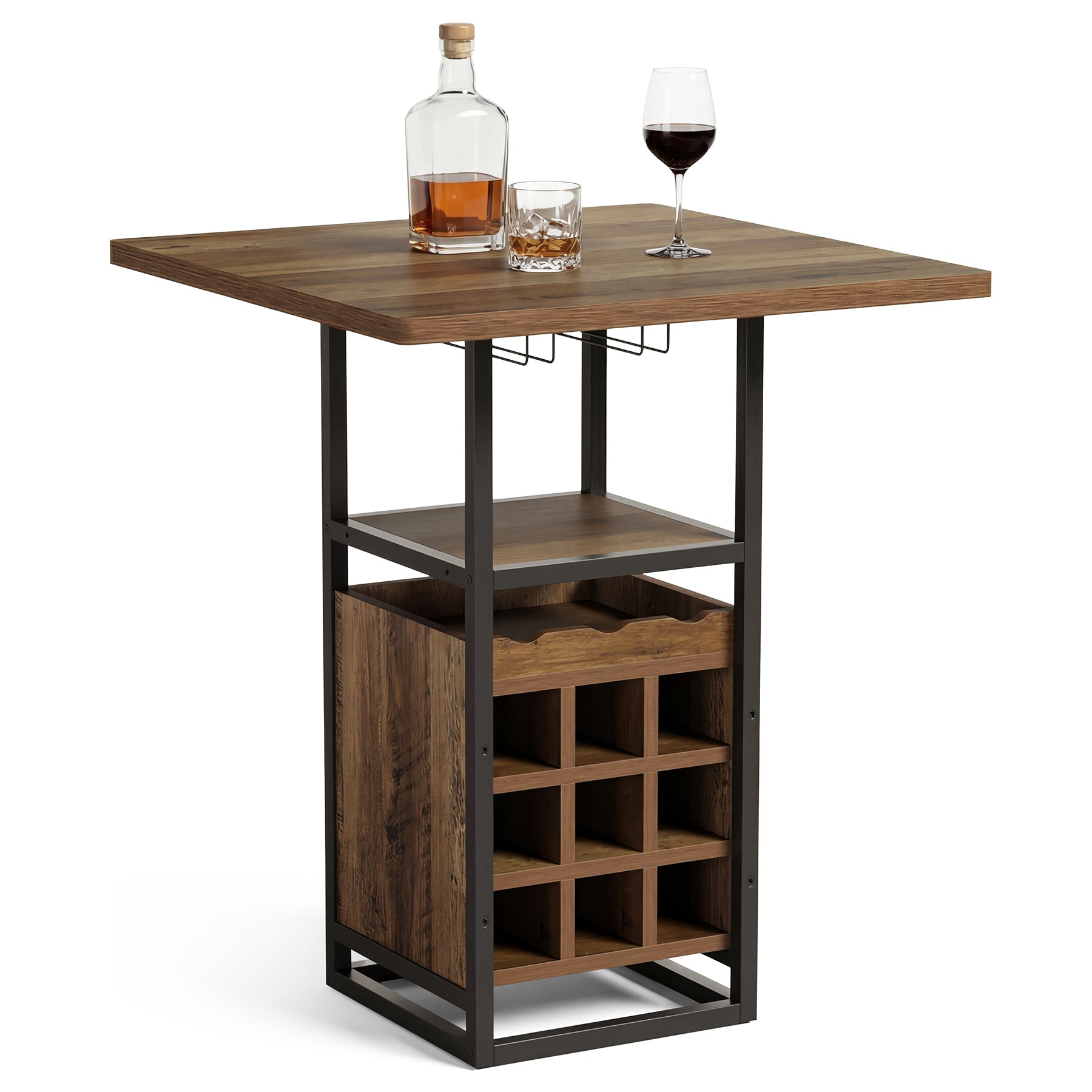 Tribesigns Table de bar 95 cm avec rangement, Table bistro étroite avec étagères, casier à vin et porte-verres