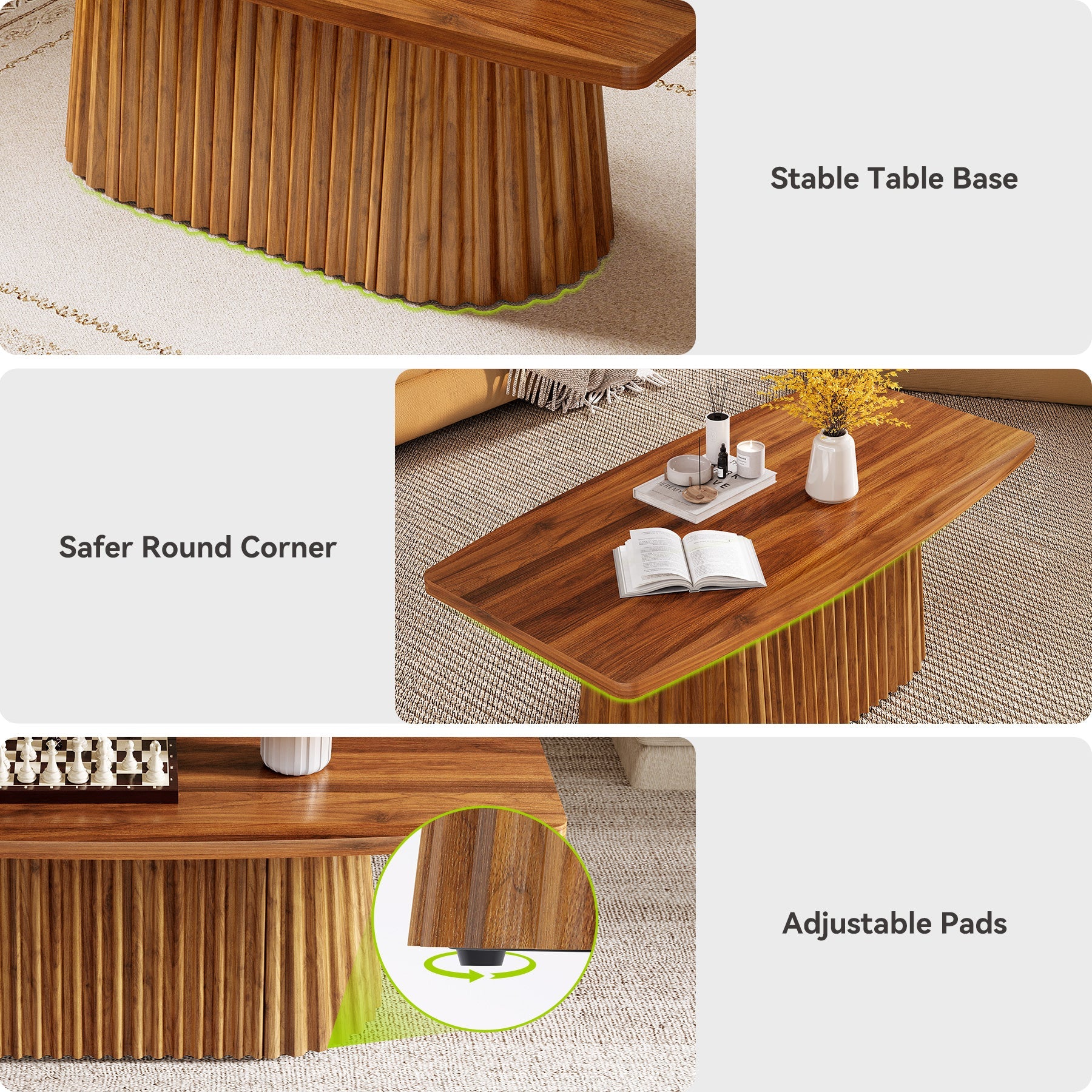 Tribesigns Table basse rectangulaire 120 cm avec piètement plissé