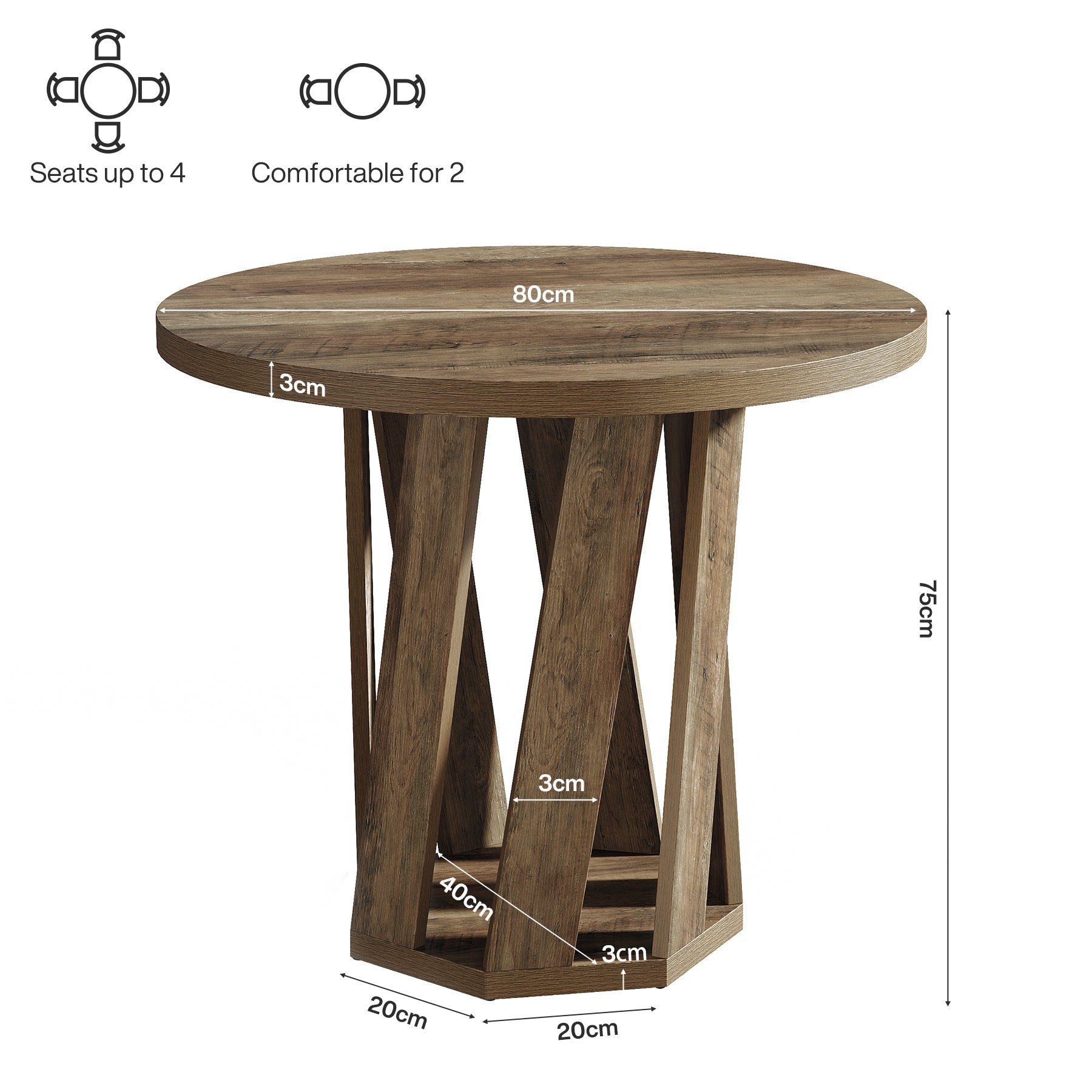 Tribesigns Table de conférence ronde 80 cm pour 2 à 4 personnes, Table de bureau robuste