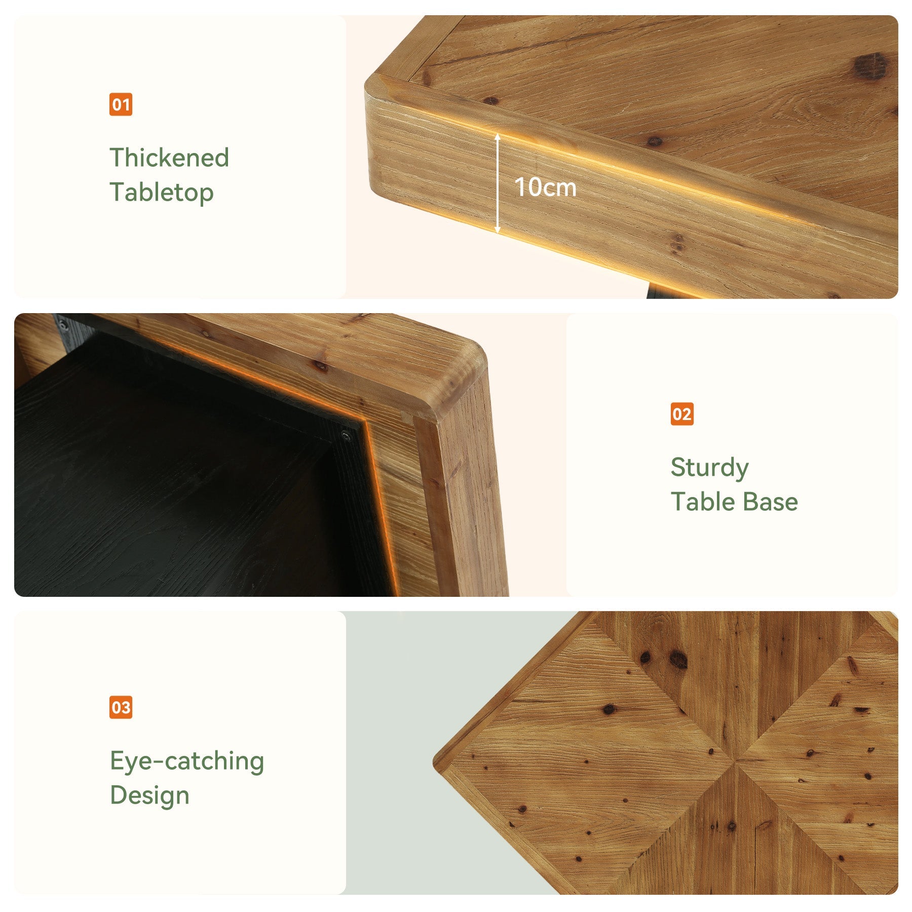 Tribesigns Table à manger carrée en bois massif, 80 cm pour 2 à 4 personnes, Table de cuisine de style champêtre avec pied central robuste