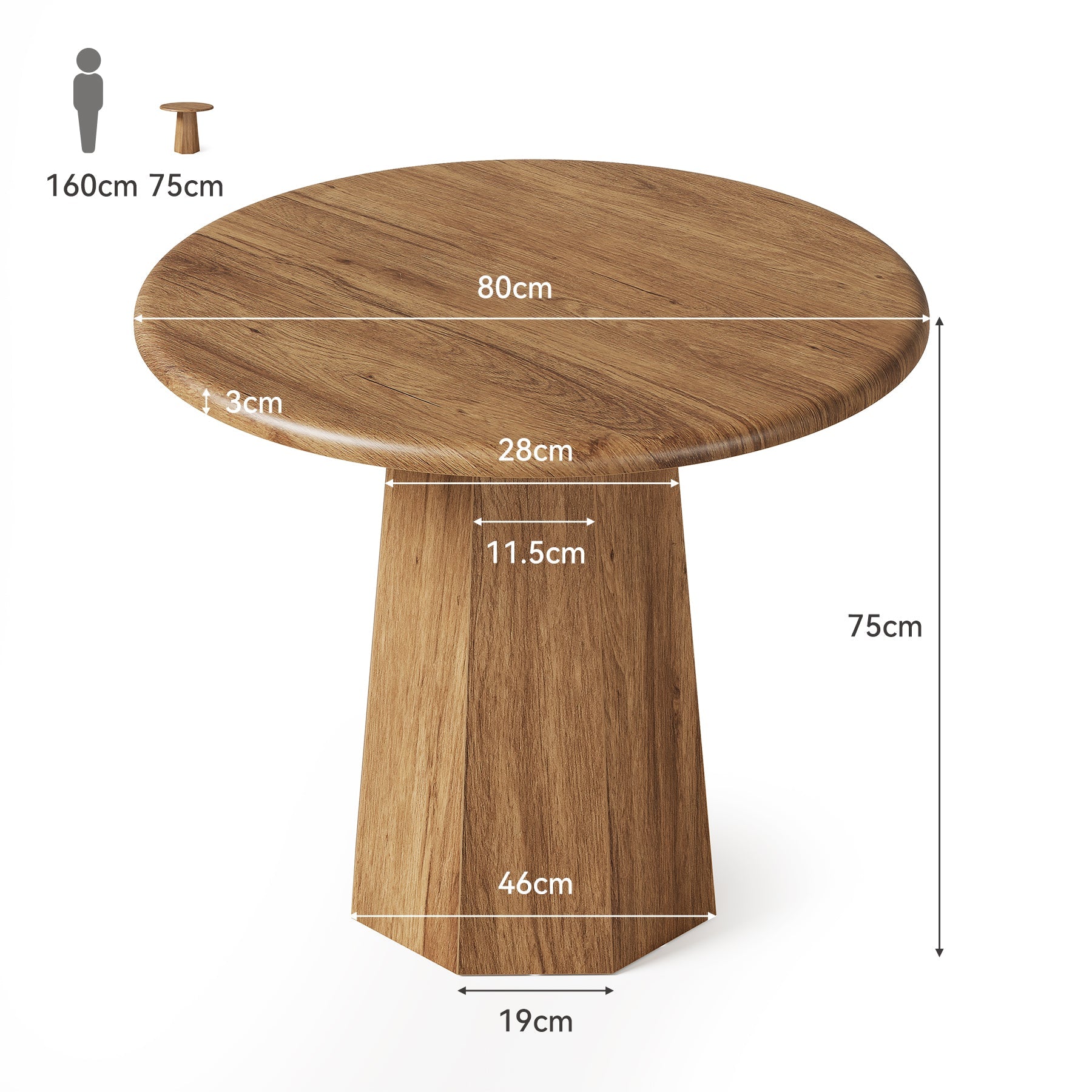 Table de salle à manger ronde Tribesigns 80 cm pour 2 à 4 personnes, Petite table de cuisine avec cadre robuste