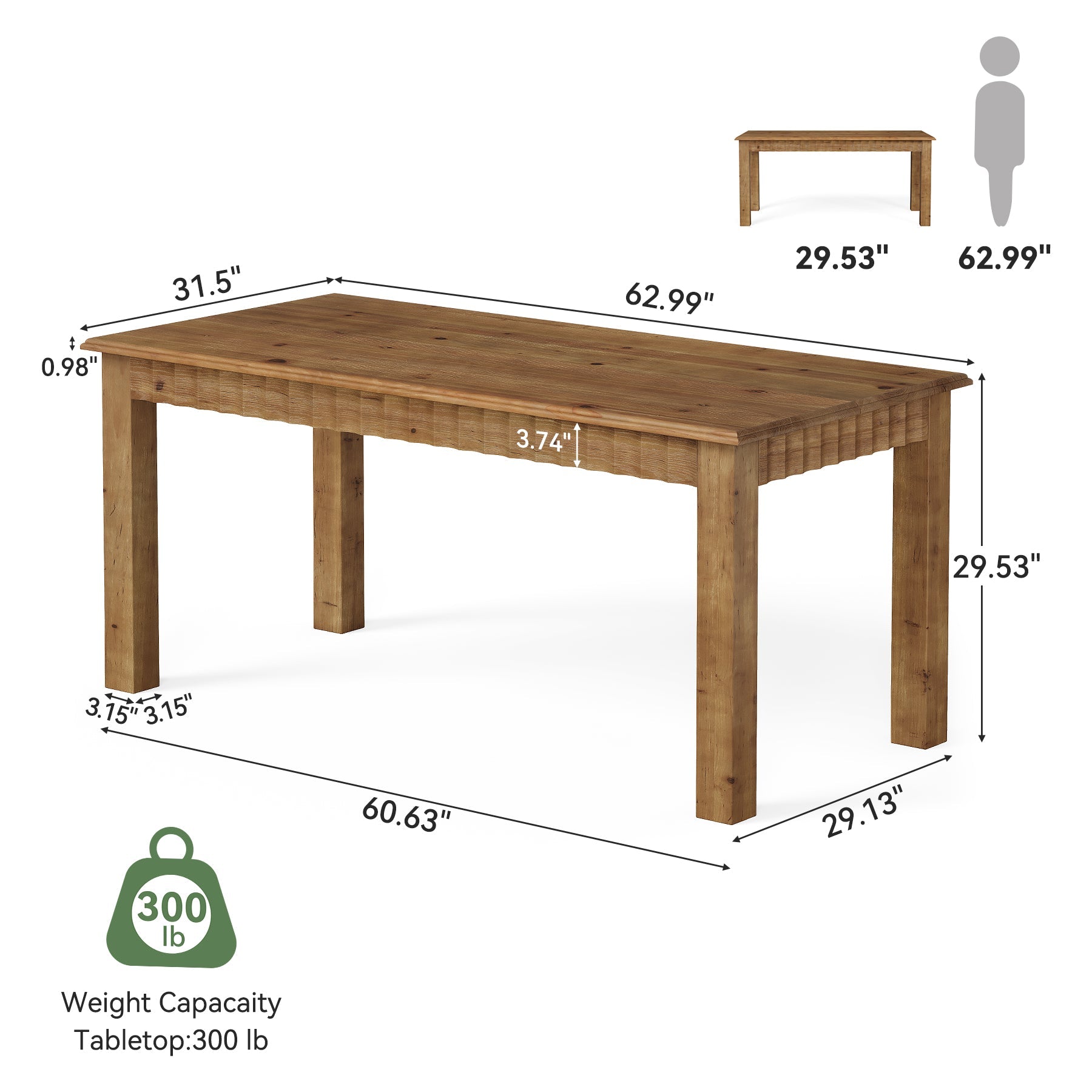 Tribesigns Bureau en bois massif 160 cm, Grand bureau d'ordinateur avec pieds robustes en bois, bureau pour bureau à domicile