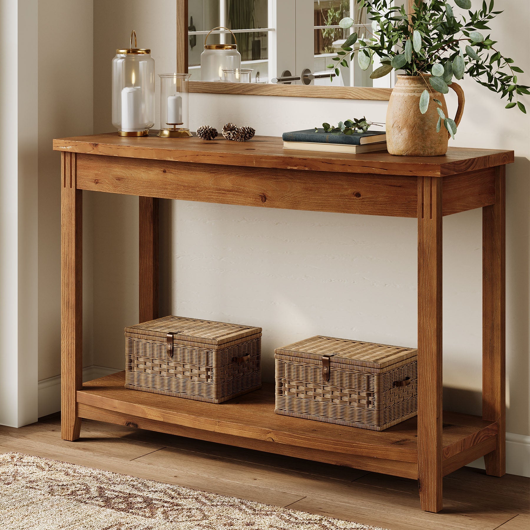 Tribesigns Console en bois massif de 105 cm, Table d'entrée de style campagnard avec étagère