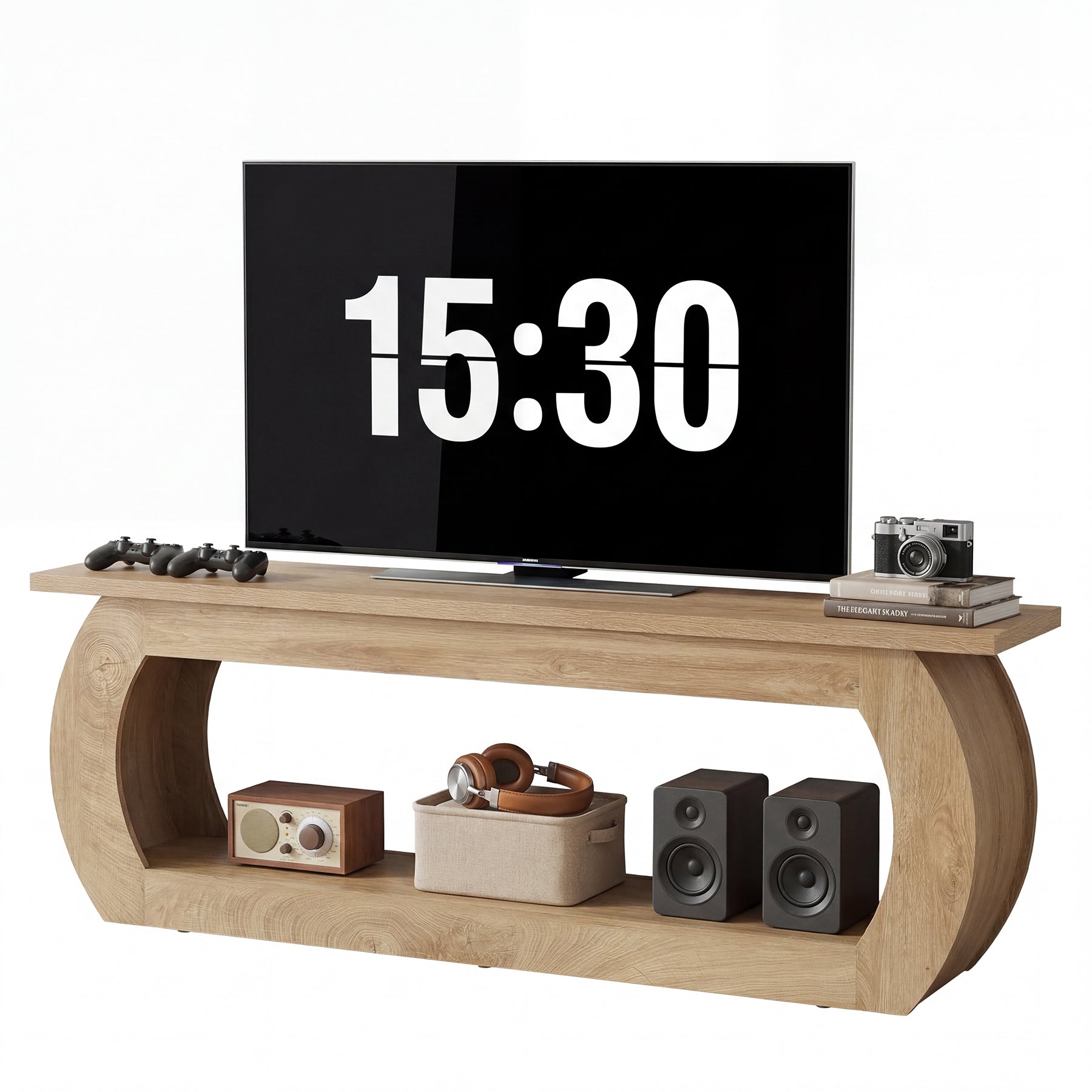 Tribesigns Meuble TV pour fauteuil TV de 165 cm, Centre multimédia en bois avec rangement, console TV de style champêtre