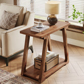 Tribesigns Table d'appoint en bois massif 2 niveaux, Table de chevet étroite de style champêtre 3