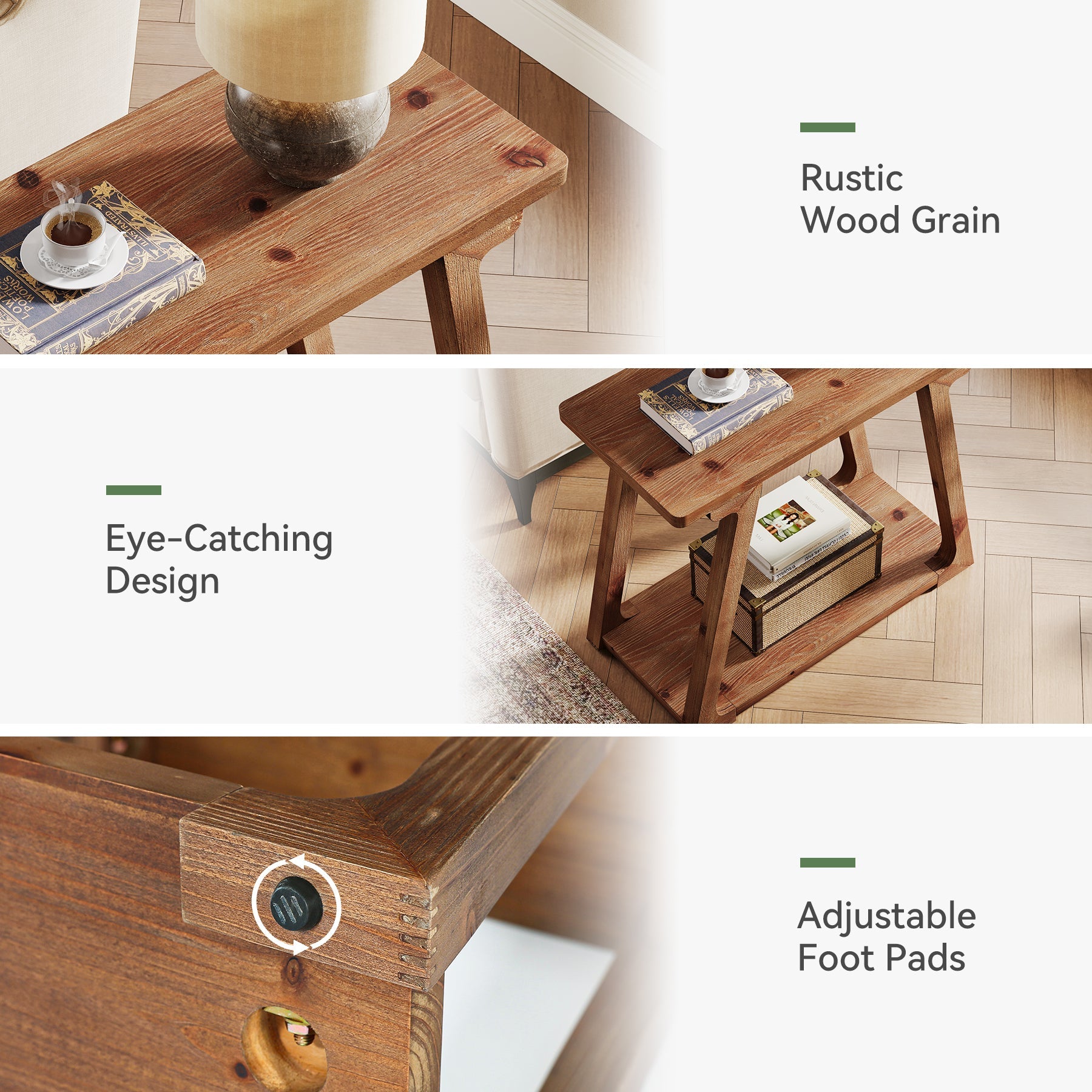 Tribesigns Table d'appoint en bois massif 2 niveaux, Table de chevet étroite de style champêtre