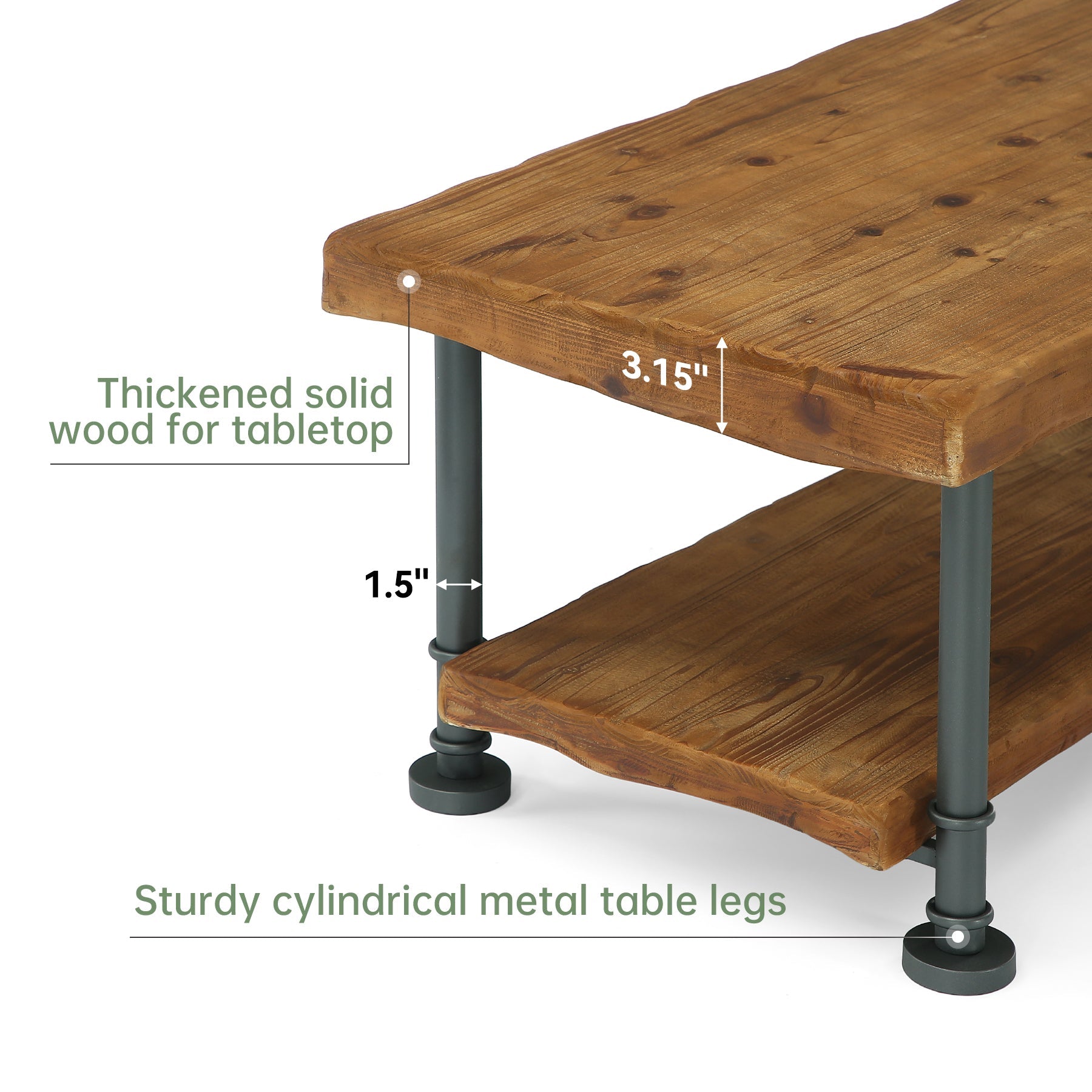 Tribesigns Table basse rectangulaire 120 cm 2 niveaux en bois massif avec bords naturels et pieds en métal