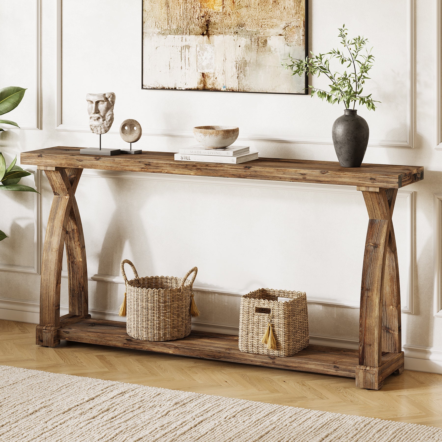 Tribesigns Console étroite de 160 cm en bois massif, Table d'appoint de style campagnard