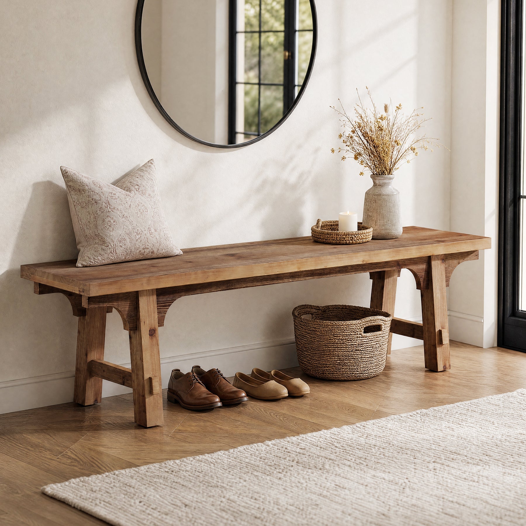 Tribesigns Banc en bois massif de 160 cm, long banc de couloir avec base robuste pour l'entrée et la chambre