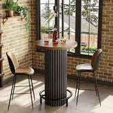 Table haute ronde (hauteur 100 cm), Table de bistrot moderne en bois avec repose-pieds en métal 3