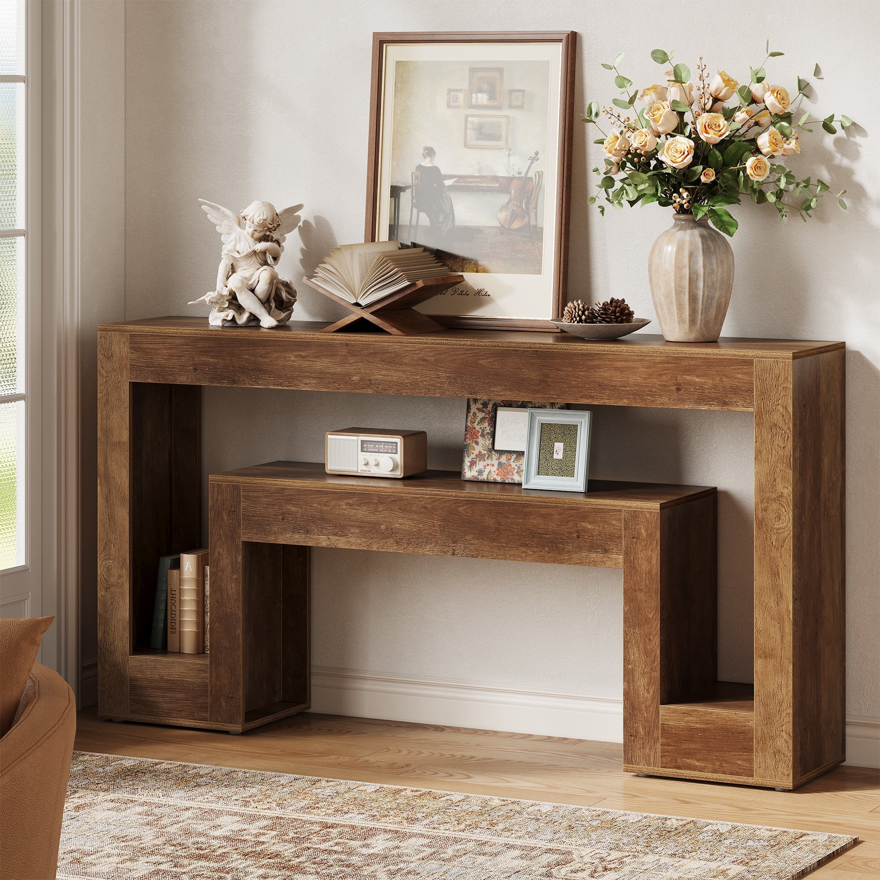 Tribesigns Console étroite de 160 cm, Table d'appoint rustique à 2 niveaux