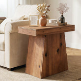 Tribesigns Table d'appoint en bois massif (60 cm), Table en bois avec piètement trapézoïdal 3